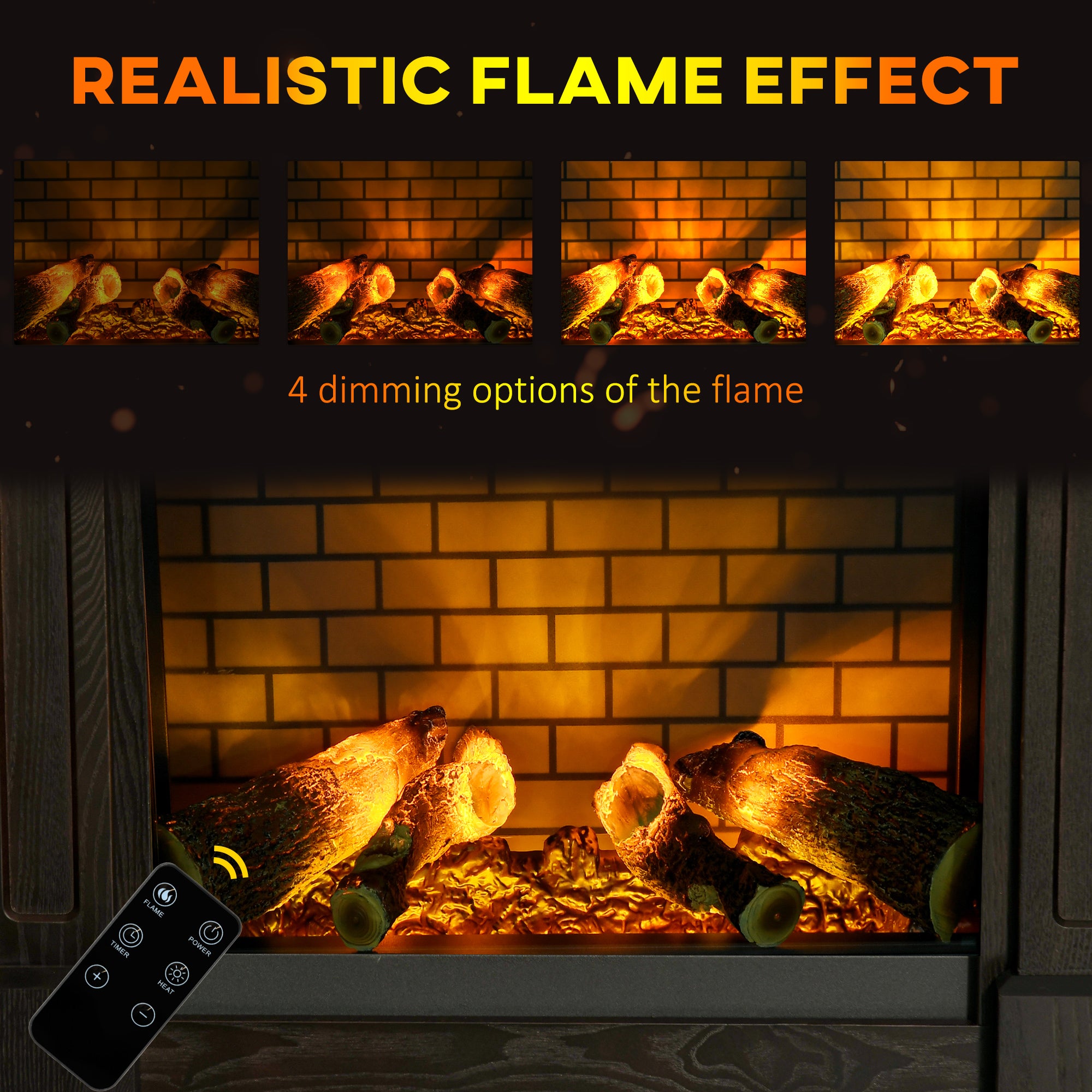 32" Electric Fireplace with Mantel, Freestanding Heater with LED Log Flame, Shelf and Remote Control, 1400W, Brown