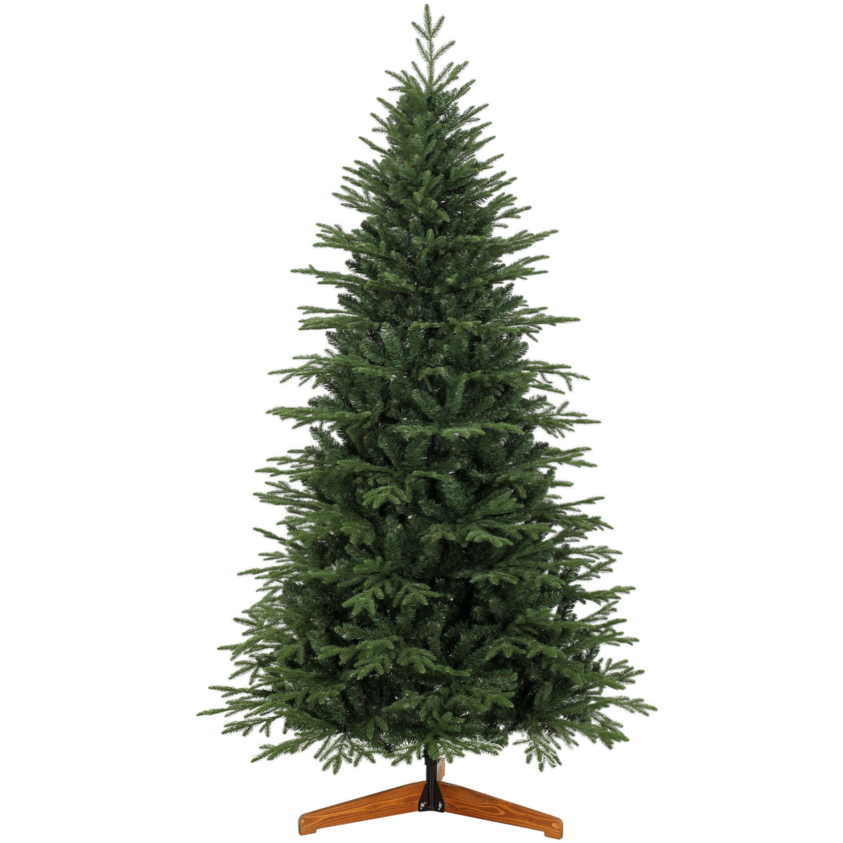 7ft Artificial Christmas Tree, Full Hinged Xmas Tree with 2719 PE & PVC Tips, Solid Pine Wood Stand for Home Office Holiday Decoration, Green