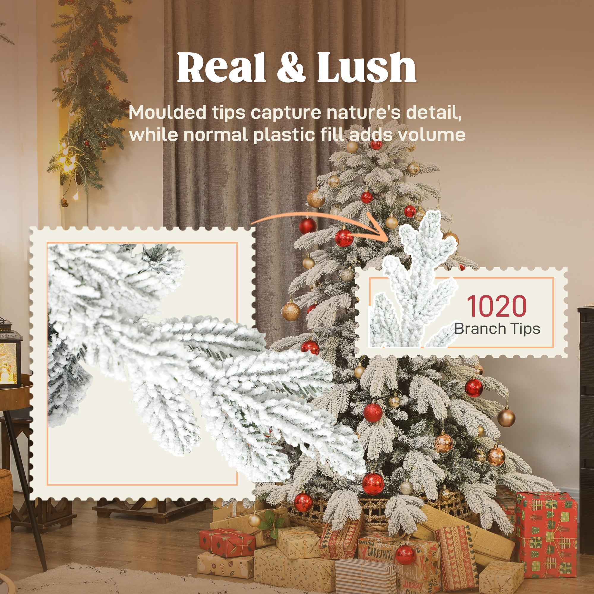 5ft Artificial Christmas Tree, Snow Flocked Christmas Tree with Realistic Dense Branches, Hinged Design, Metal Stand, Wide Shape, Easy Assembly, Xmas Home Decoration, Green White