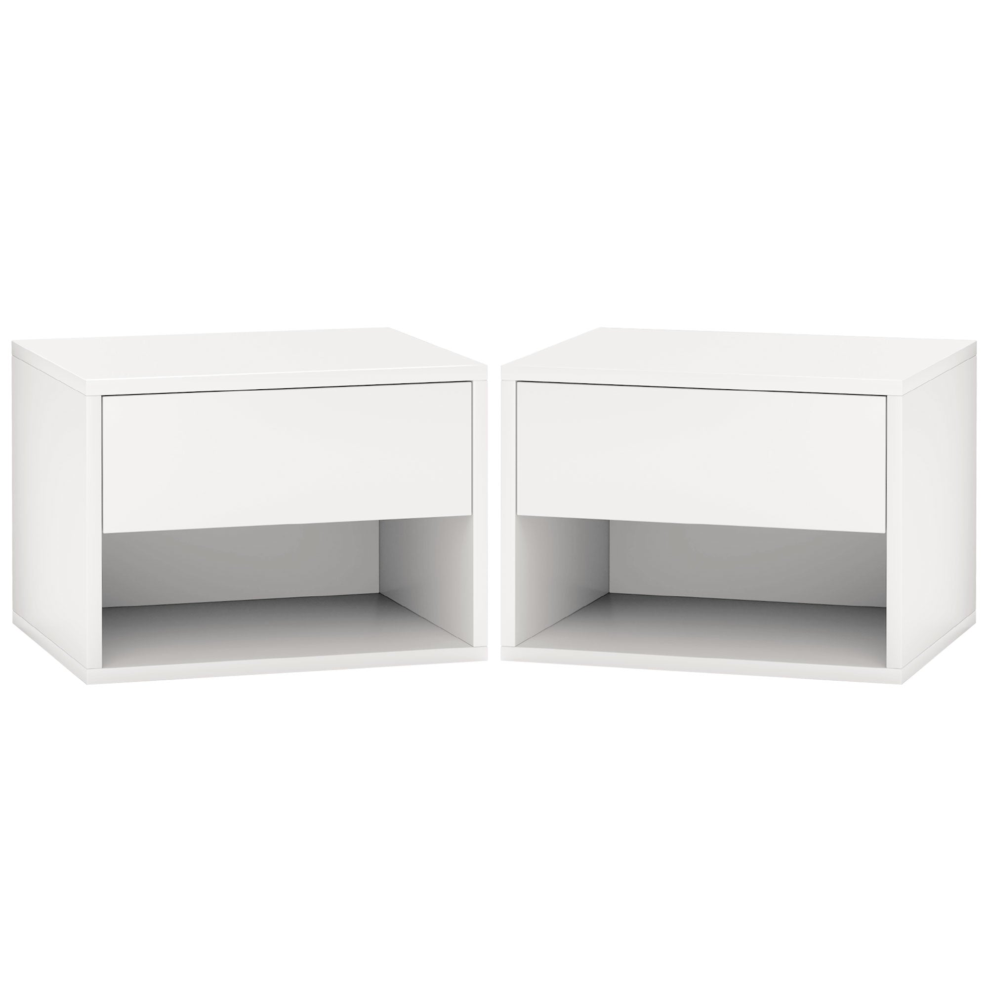 HOMCOM Floating Nightstand Set of 2, Wall Mounted Bedside Table with Drawer and Shelf, End Table for Bedroom, White