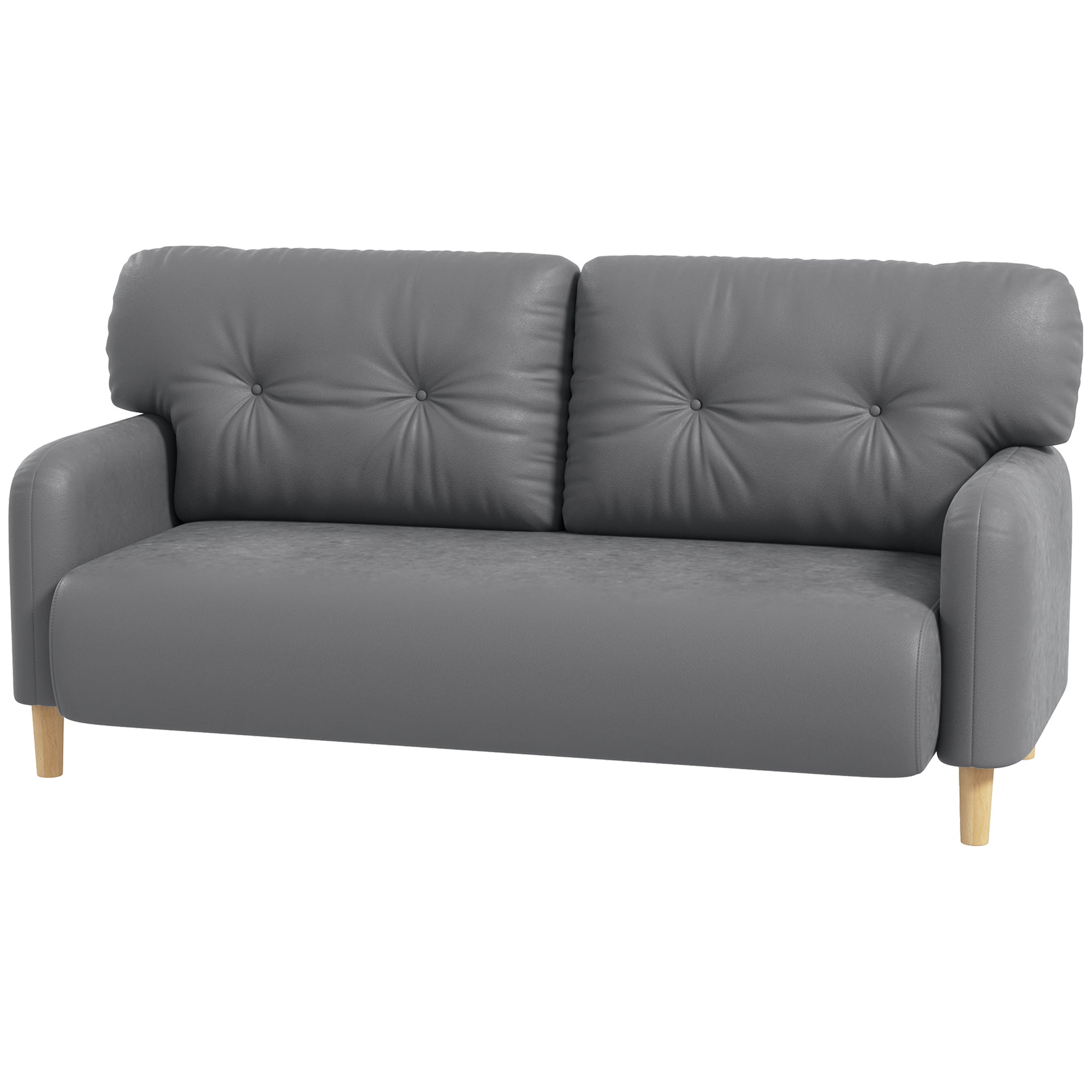 HOMCOM 58" Loveseat Sofa for Bedroom, Modern Love Seats Furniture, Upholstered 2 Seater Couch with 2 Tufted Back Cushions, Solid Wood Frame, Grey