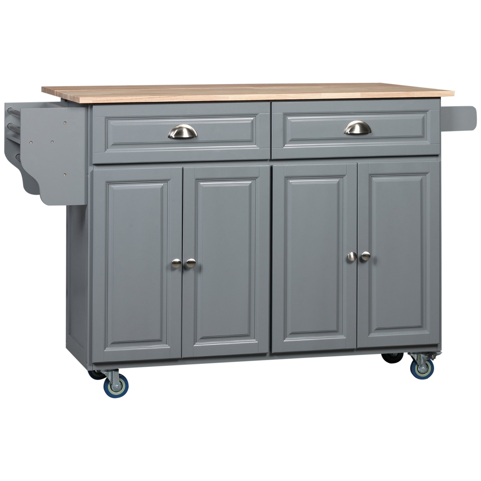 Rolling Kitchen Island Drop Leaf Kitchen Cart on Wheels Solid Wood Top with Storage Drawers Dark Gray