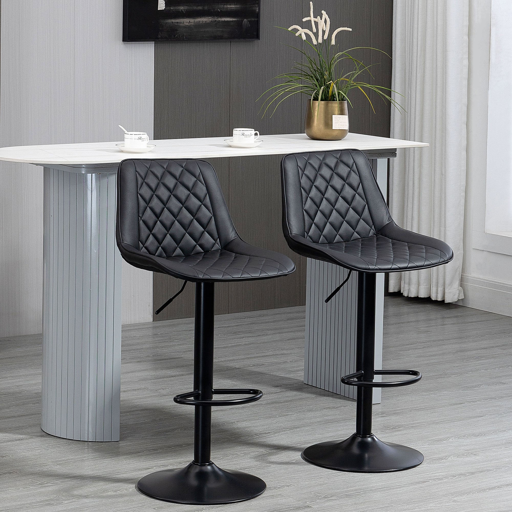 Bar Stools Set of 2, Modern Swivel Counter Height Barstools with Back, Footrest, Adjustable Height, PU Leather Bar Chairs for Kitchen Island, Dining Room, Black