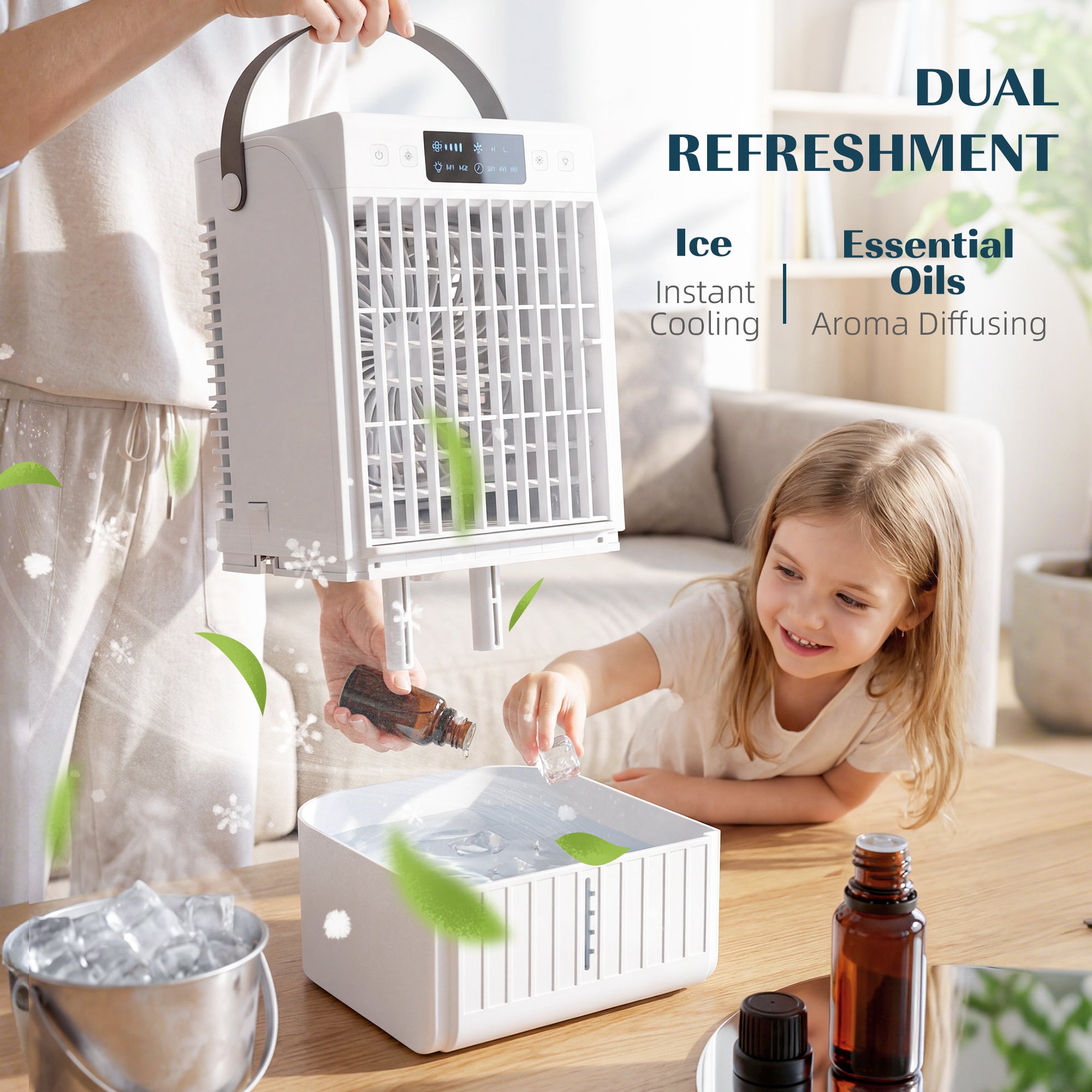 6.7 Inch Desk Fan with RGB Light, Misting Cooler and Humidifier, Table Fan with 4-Speed, 0.4 Gallons Water Tank, Air Circulator for Bedrooms Dorm Rooms Home Office, White