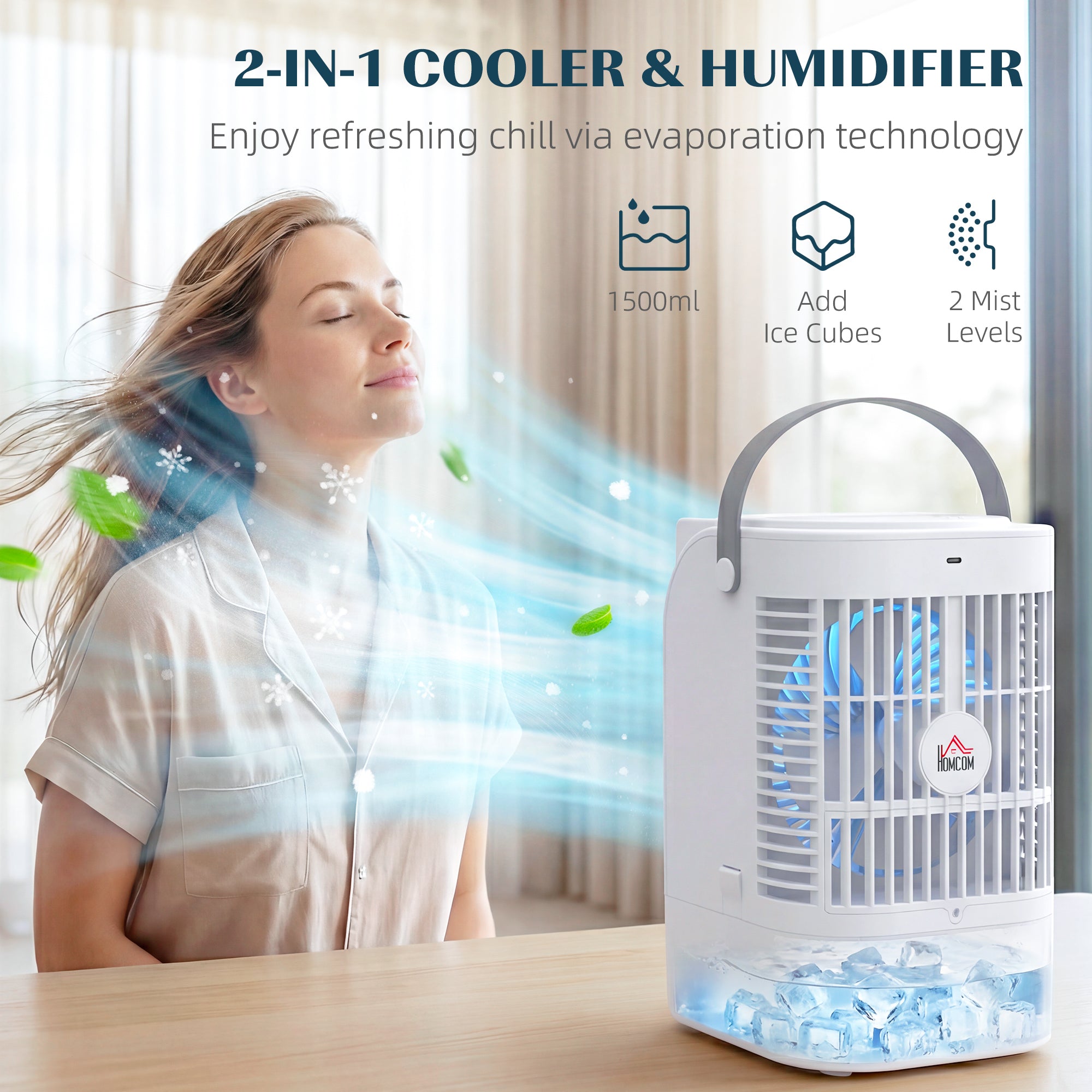 6.7 Inch Desk Fan with RGB Light, Misting Cooler and Humidifier, Table Fan with 4-Speed, 0.4 Gallons Water Tank, Air Circulator for Bedrooms Dorm Rooms Home Office, White