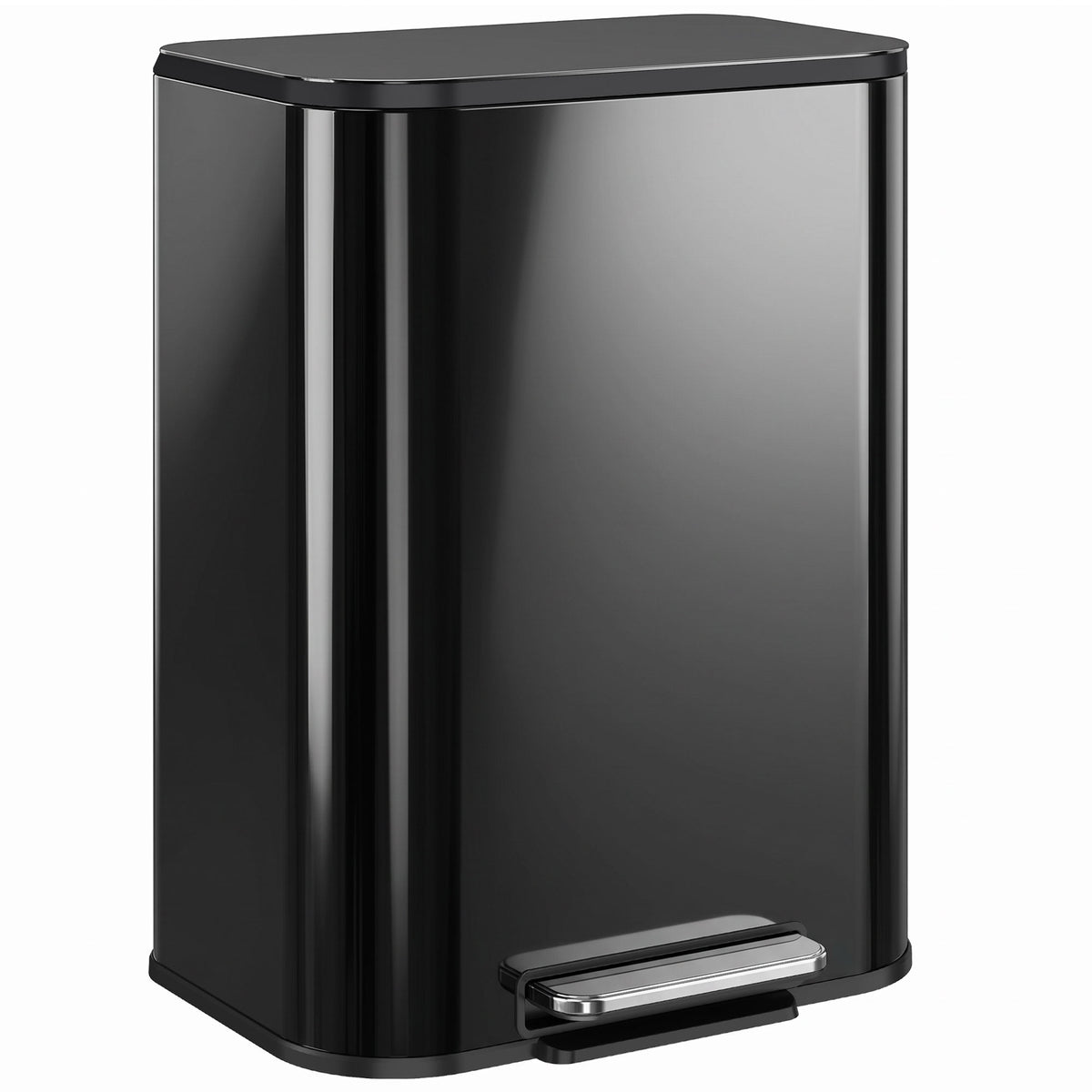 50L Kitchen Bin, Metal Rectangular Pedal Rubbish Bin with Soft Close and Stay-Open Lid, Removable Inner Bucket for Kitchen, Home, Office, Recycling, High Gloss Black