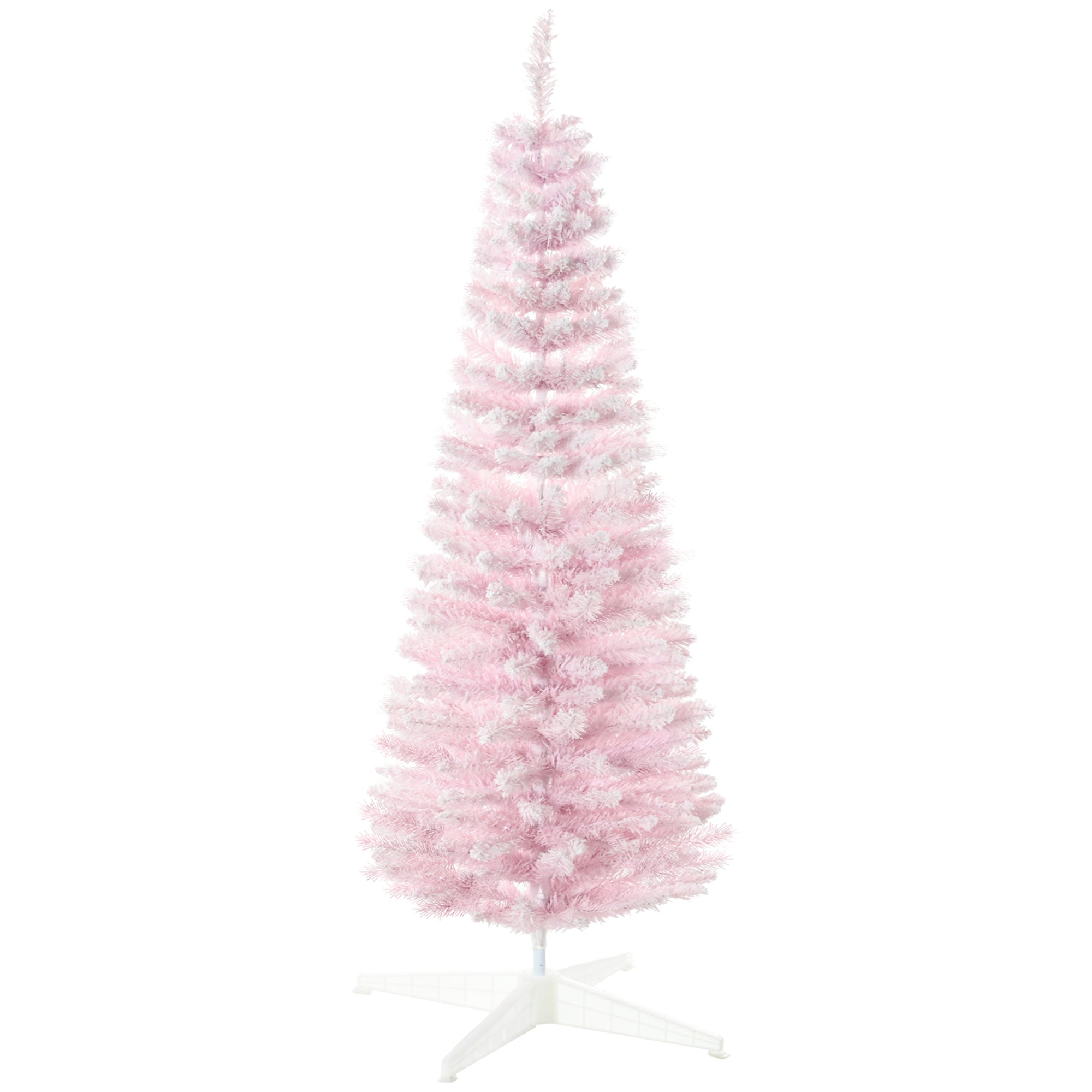 5' Decorated Snow Flocked Artificial Christmas Tree Pencil Shape Realistic Branches Pink