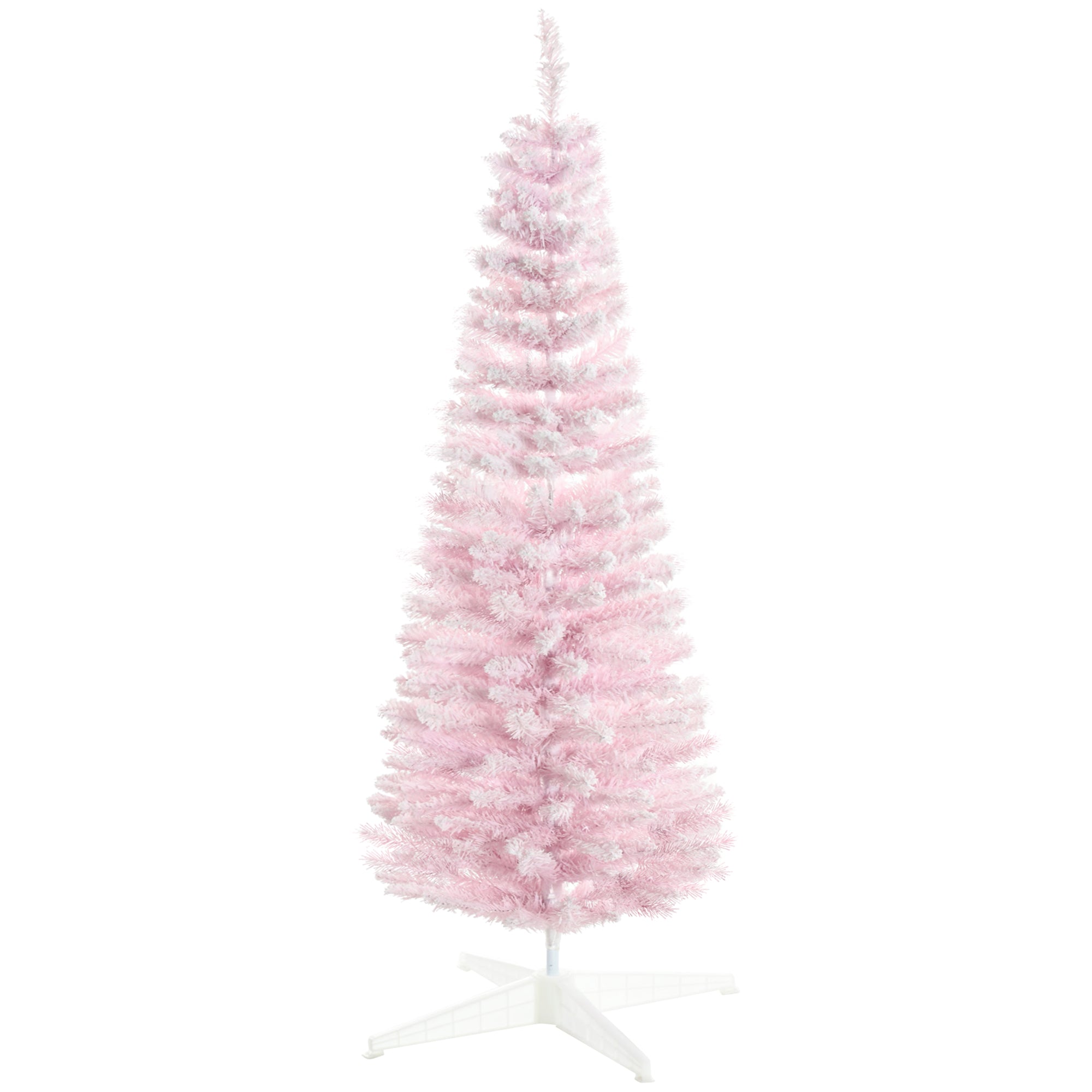 5' Decorated Snow Flocked Artificial Christmas Tree Pencil Shape Realistic Branches Pink