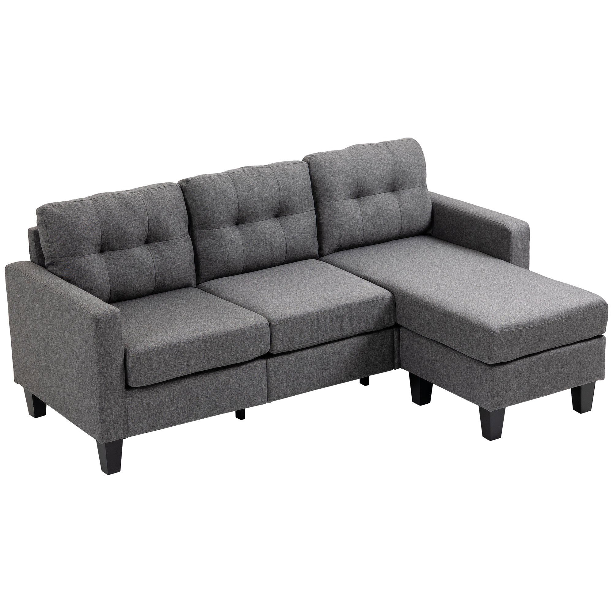 HOMCOM Modular Sectional Couch with Changeable Chaise, 3 Seater Corner Sofa with Ottoman, Fabric L Shape Sofa with Thick Padded Cushion for Living Room, Office, Dark Grey