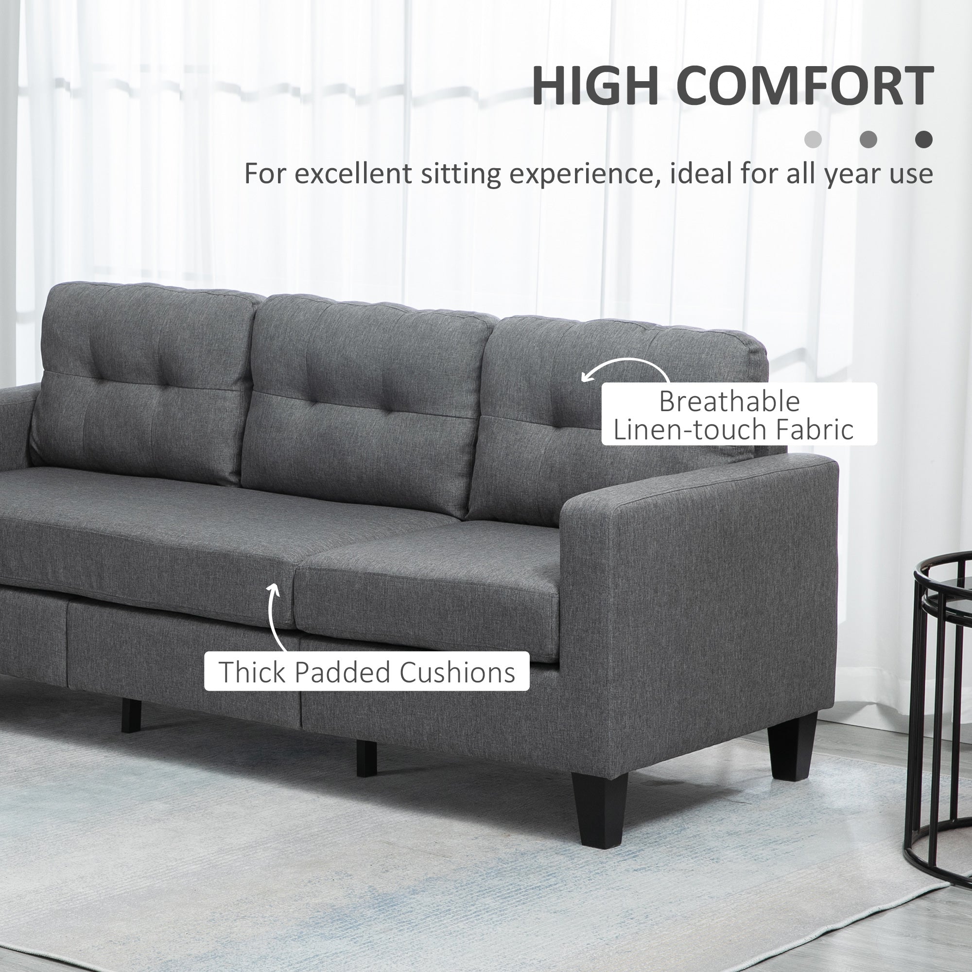 HOMCOM Modular Sectional Couch with Changeable Chaise, 3 Seater Corner Sofa with Ottoman, Fabric L Shape Sofa with Thick Padded Cushion for Living Room, Office, Dark Grey