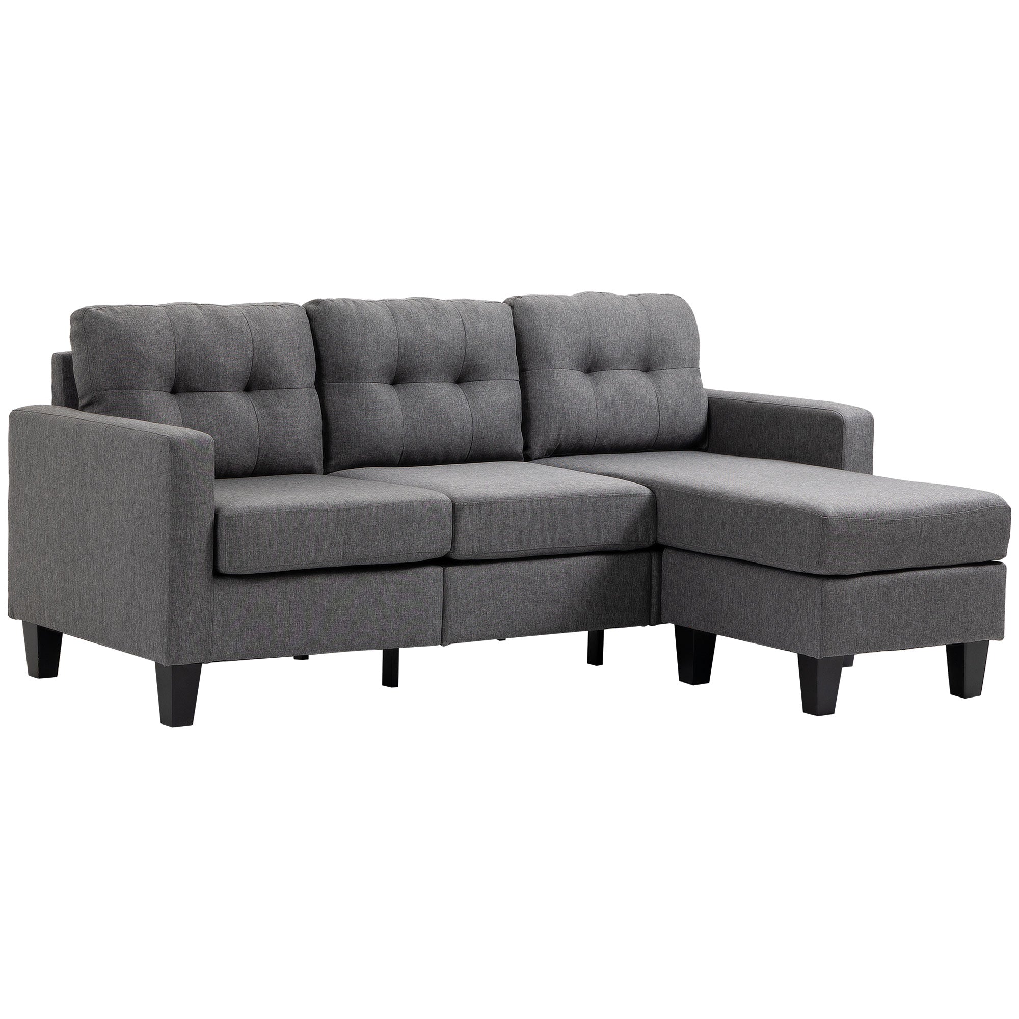 HOMCOM Modular Sectional Couch with Changeable Chaise, 3 Seater Corner Sofa with Ottoman, Fabric L Shape Sofa with Thick Padded Cushion for Living Room, Office, Dark Grey