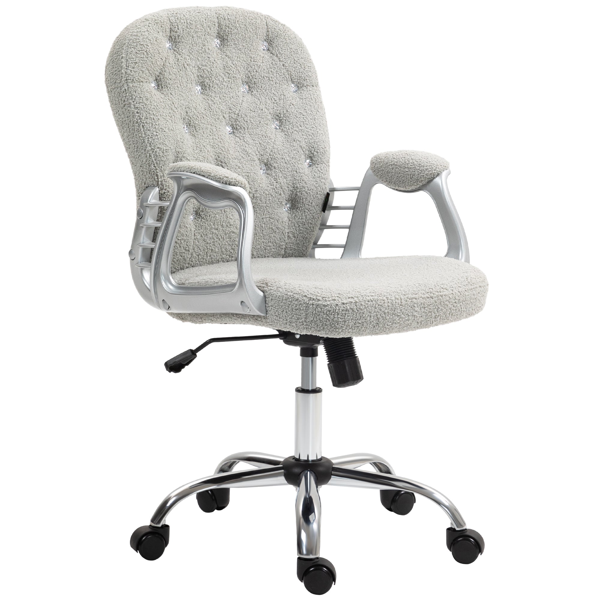 Button Tufted Desk Chair, Home Office Chair with Padded Armrests, Adjustable Height Gray