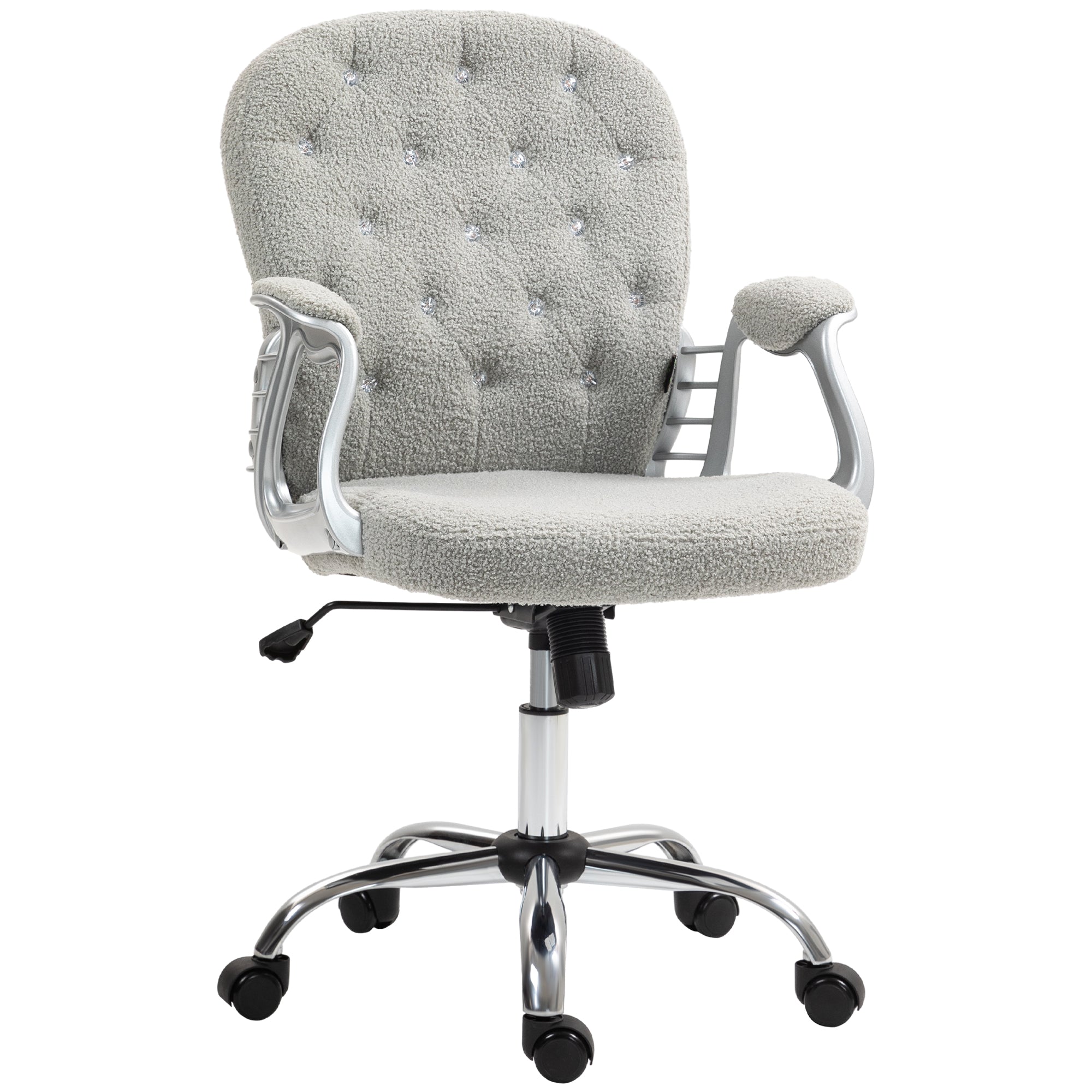 Button Tufted Desk Chair, Home Office Chair with Padded Armrests, Adjustable Height Gray