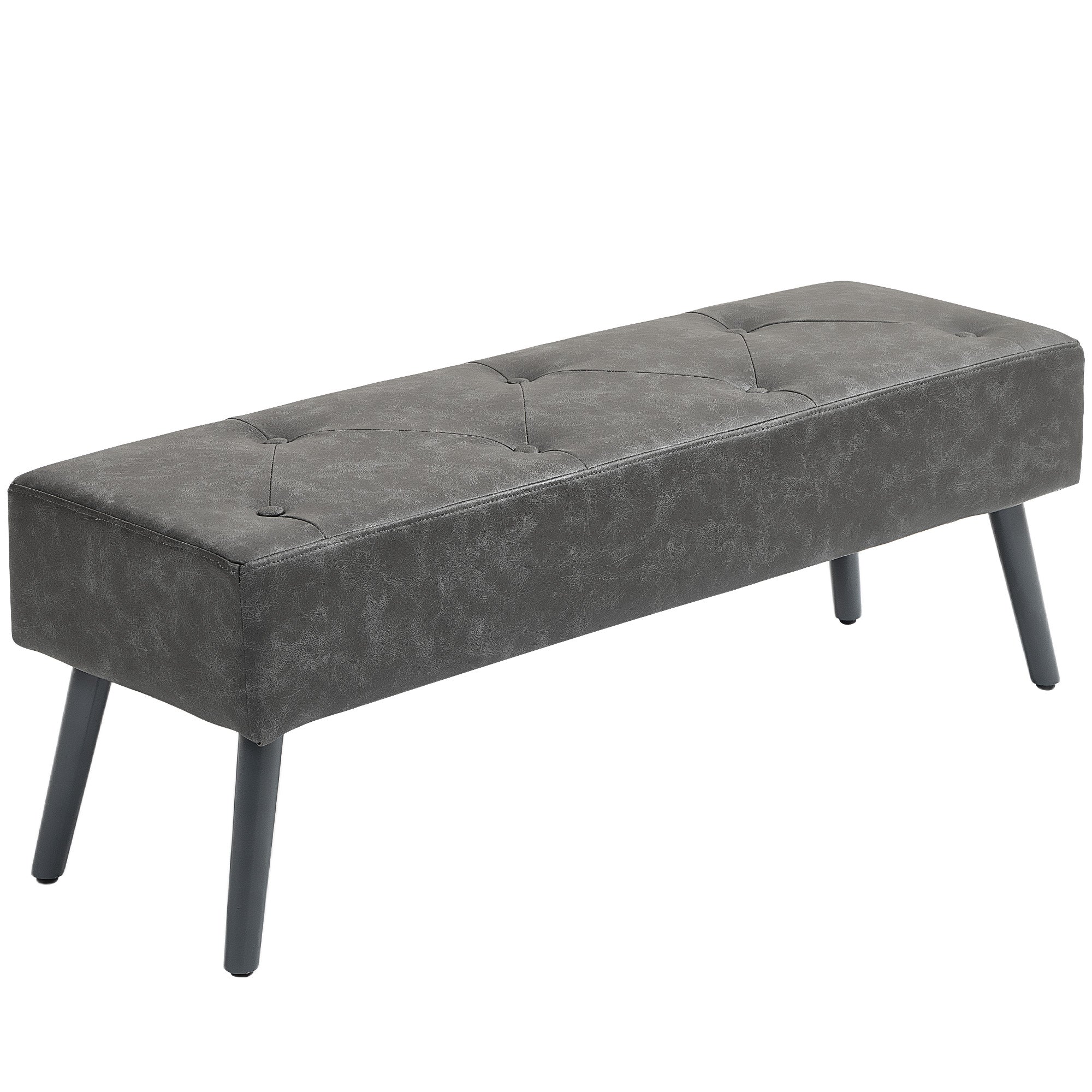 HOMCOM Bedroom Bench, End of Bed Bench with Button Tufted Design, PU Leather Upholstered Entryway Bench with Wood Legs, Grey