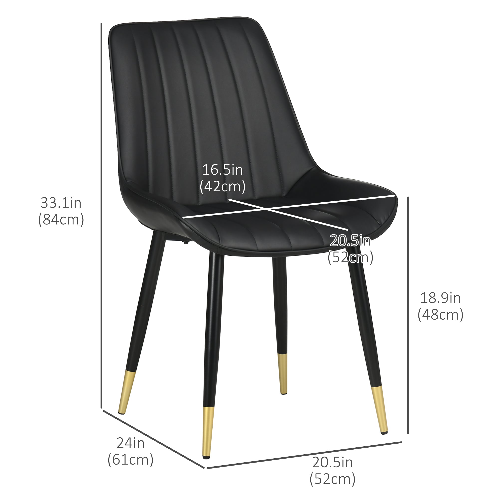 HOMCOM Dining Chairs Set of 2, Modern Kitchen Chair with PU Leather Upholstery and Steel Legs, Accent Chairs for Living Room, Bedroom, Black