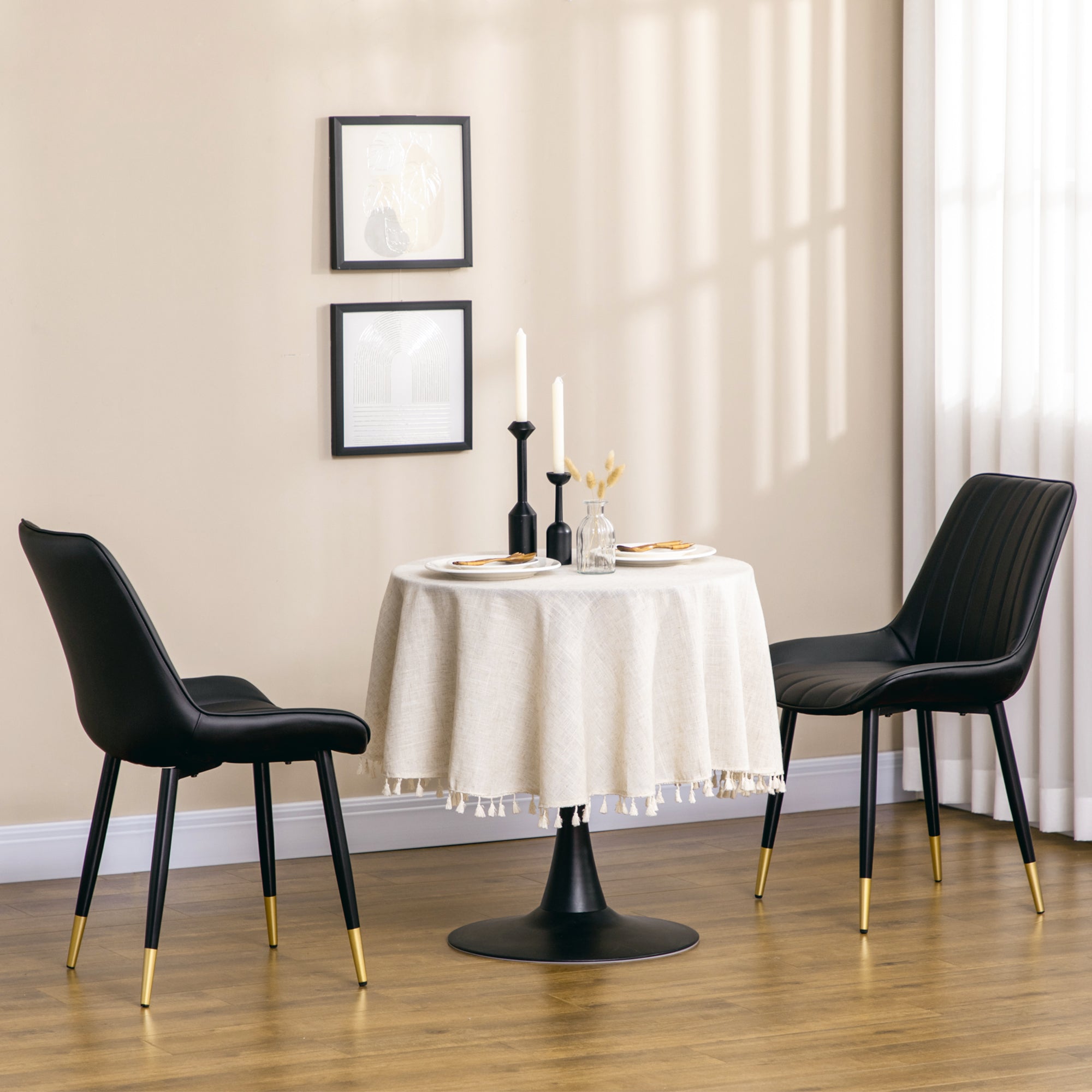 HOMCOM Dining Chairs Set of 2, Modern Kitchen Chair with PU Leather Upholstery and Steel Legs, Accent Chairs for Living Room, Bedroom, Black