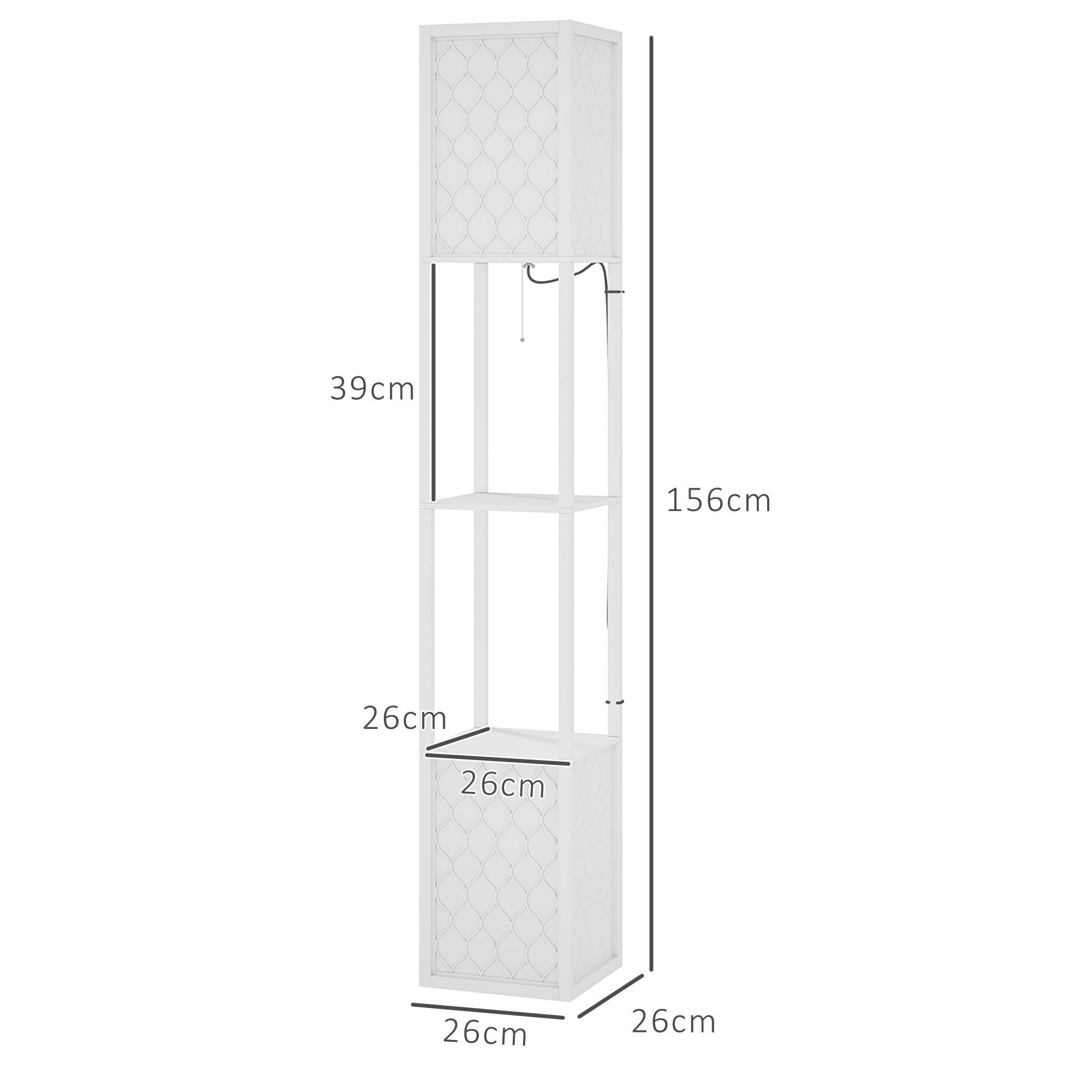 HOMCOM Floor Lamp with Shelves, Dual Light, Modern Tall Standing Lamps for Living Room, Bedroom, with Pull Chain Switch, Bulb not Included, White