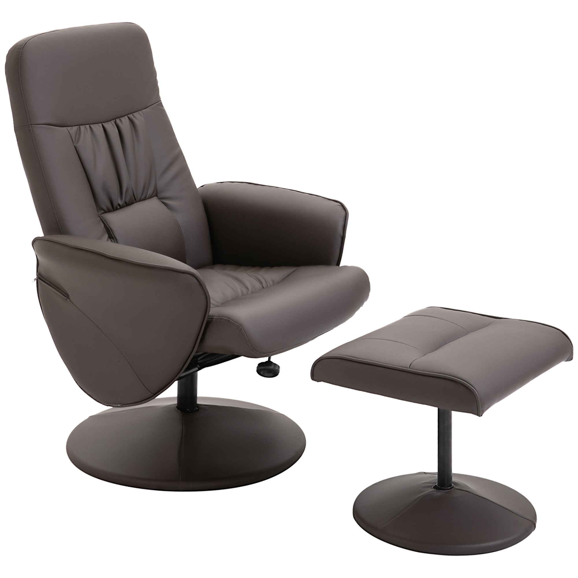 HOMCOM Executive Recliner Chair High Back and Footstool Armchair Lounge Seat Brown