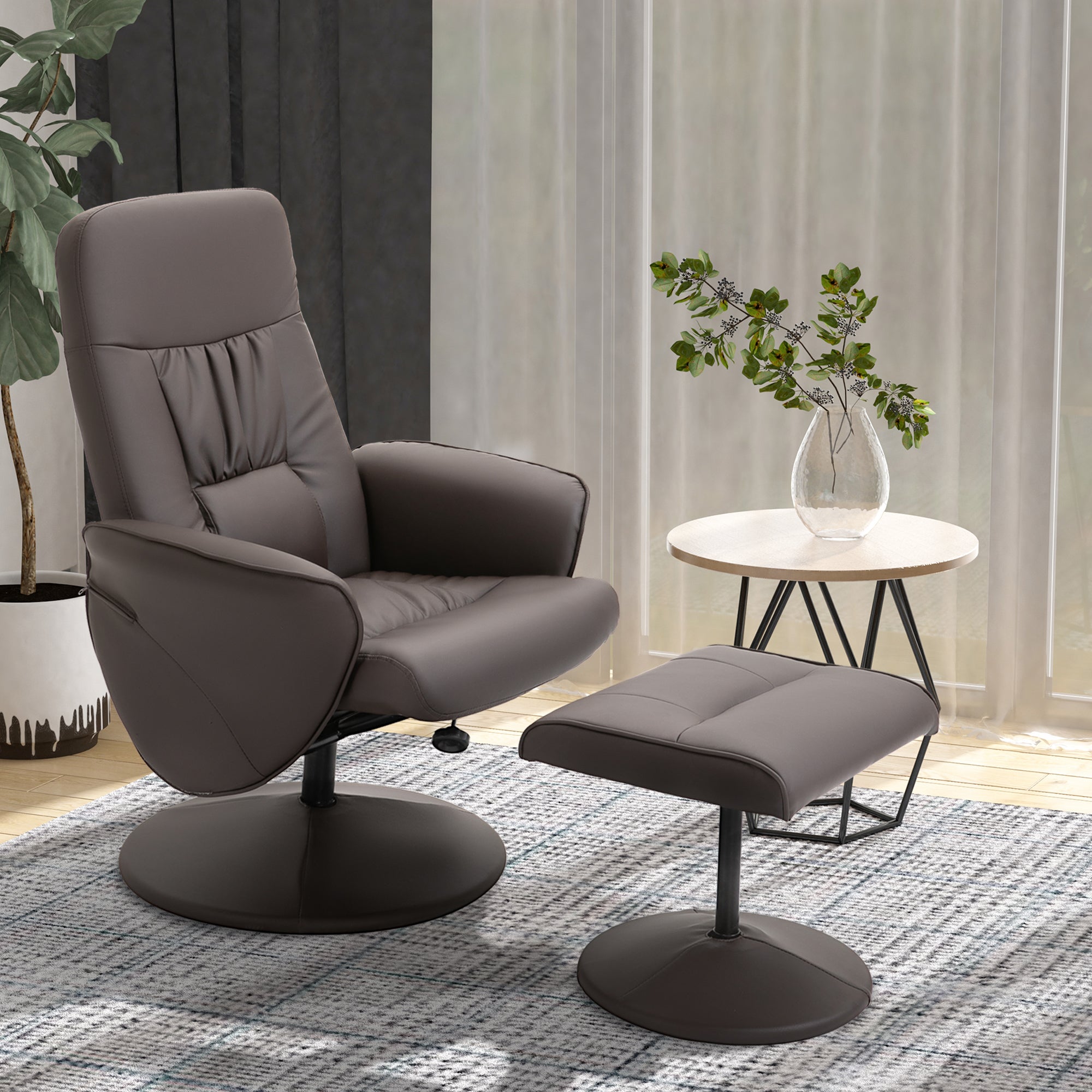 HOMCOM Executive Recliner Chair High Back and Footstool Armchair Lounge Seat Brown