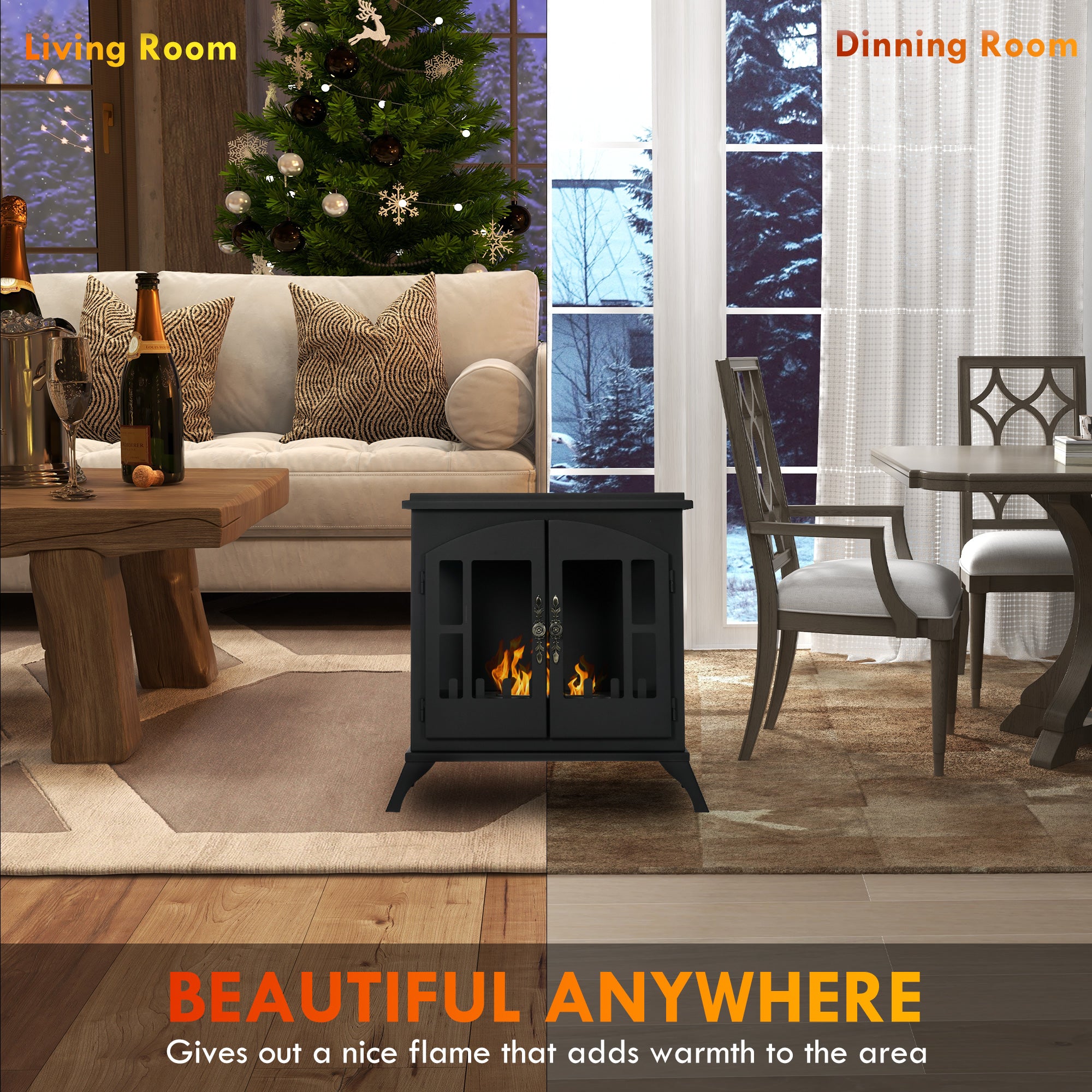 Freestanding Ethanol Fireplace Bioethanol Stove 0.25 Gal Max 269 Sq. Ft. Burns up to 3 Hours Black