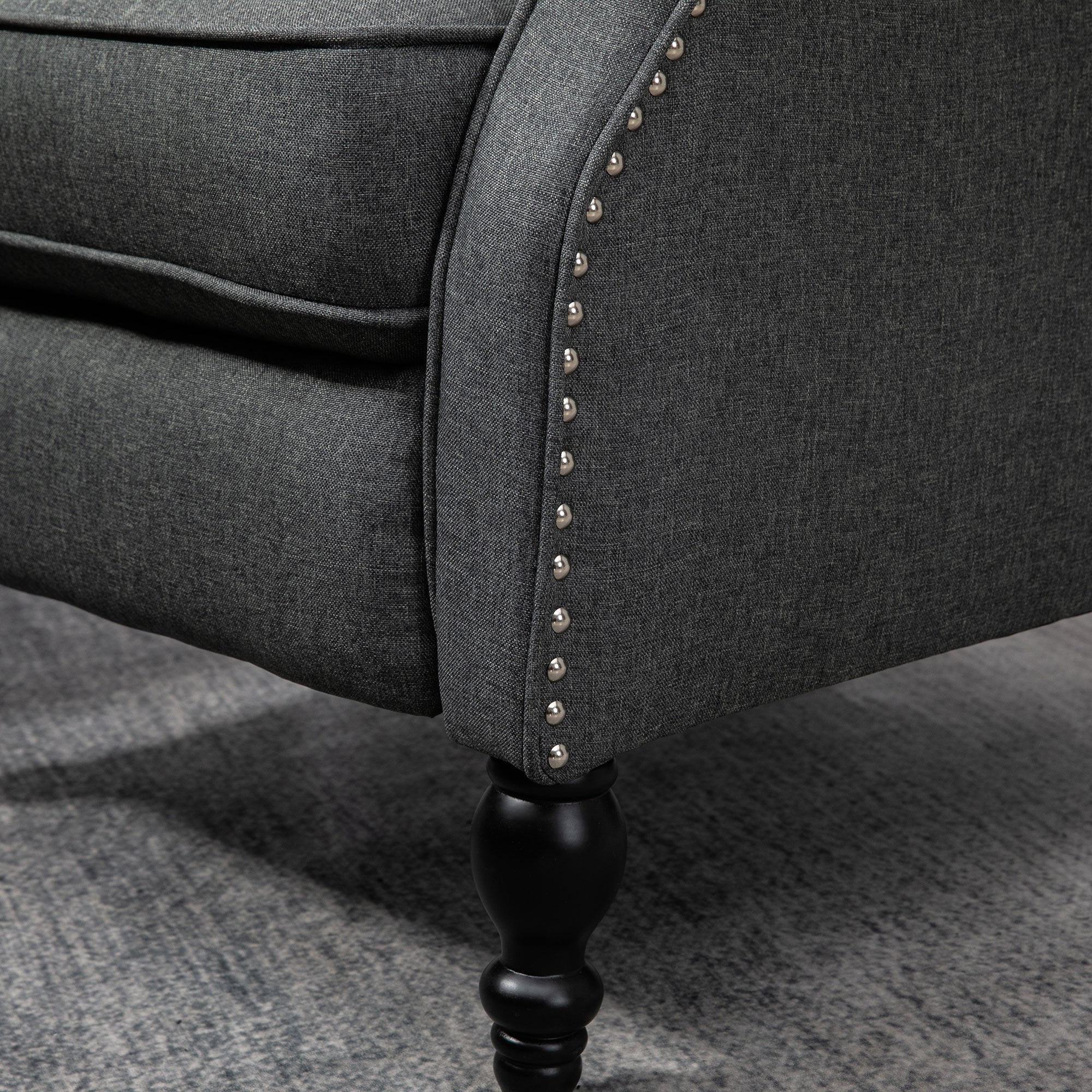 HOMCOM Fabric Recliner Chair for Living Room, Push Back Reclining Chair with Wingback, Button Tufted, Nail Head Trim, Footrest, Dark Grey
