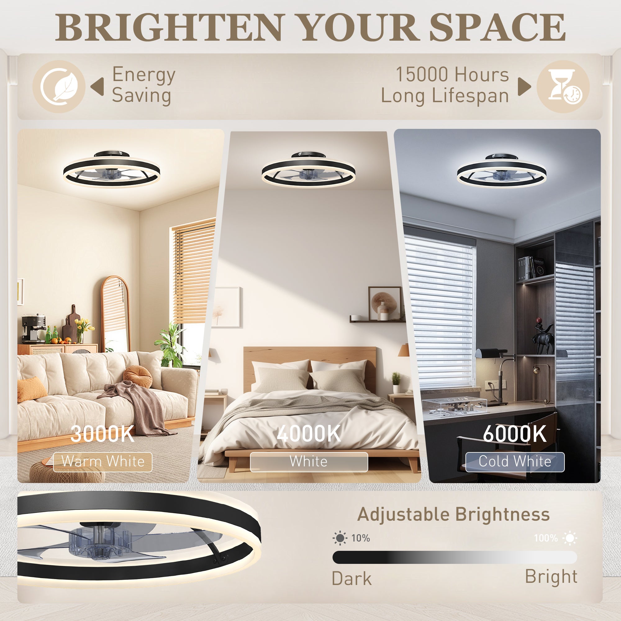 Ceiling Fans with Lights and Remote & App Control, 50 cm Modern LED Ceiling Fan Light with 3 Colour Temperatures, 6 Speed, Dimmable, Timer Quiet Reversible DC Motor, for Bedroom, Study, Black
