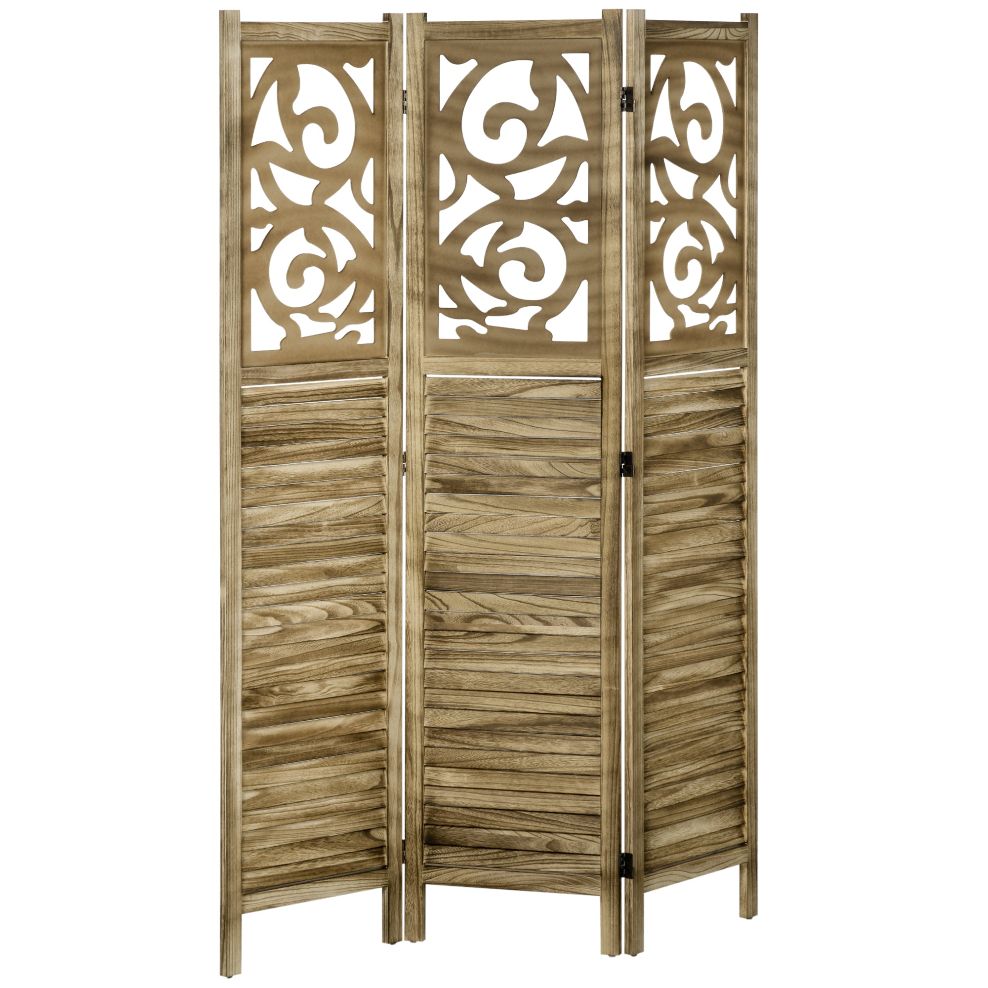 Wooden Room Divider 3 Panel Double Hinged Folding Privacy Screen for Home Office 63"x67"x0.75"