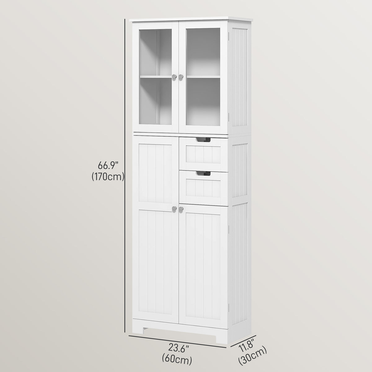 Tall Bathroom Cabinet, Modern Floor Bathroom Storage Cabinet with Glass Doors, Adjustable Shelves, Drawers, Freestanding Linen Tower, White