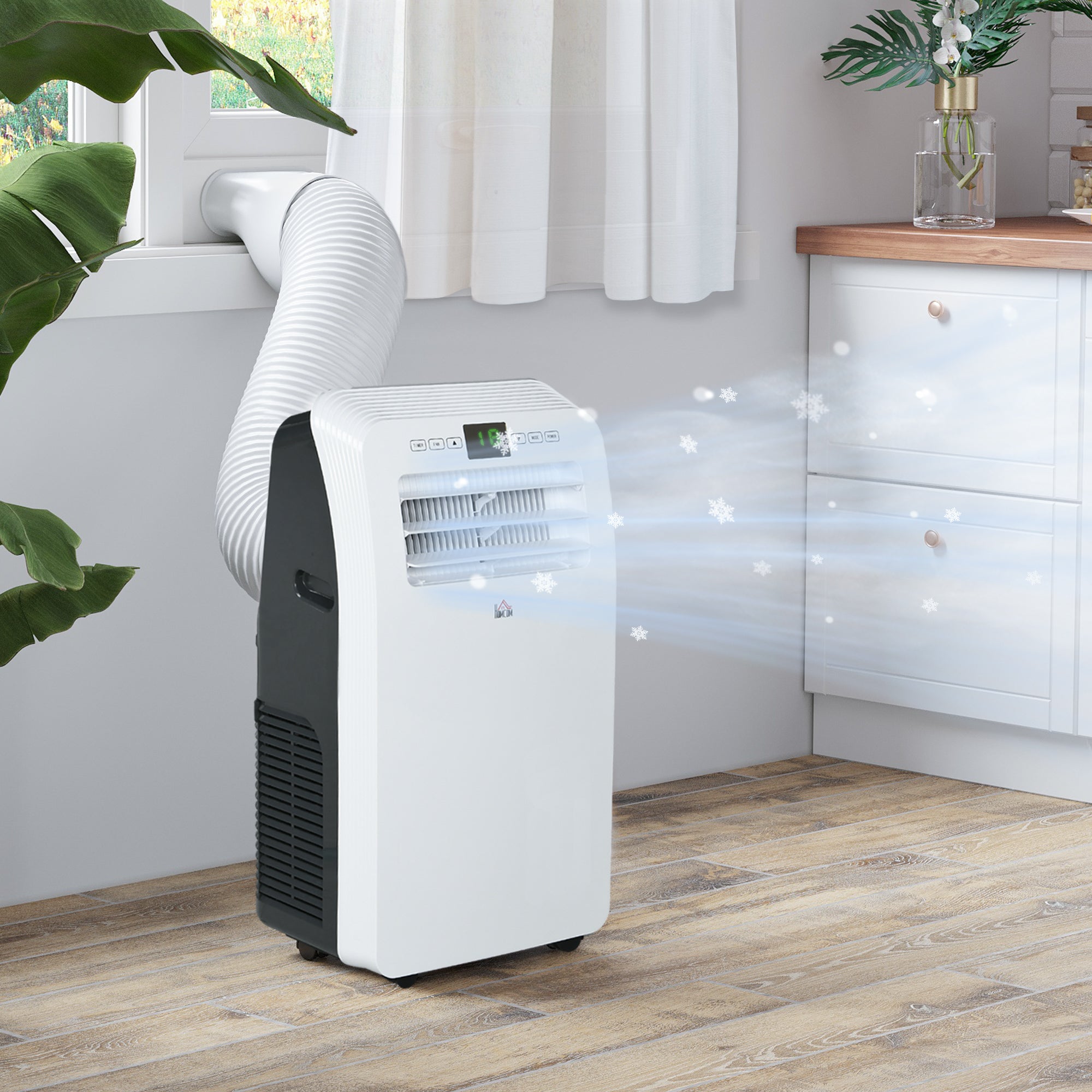 HOMCOM 12000 BTU Portable Air Conditioner, 3-in-1 Air Conditioning Unit, Dehumidifier, Cooling Fan with Remote Control, Digital Display, 3 Speeds, 24H Timer On/Off, Window Venting Kit, 28m²