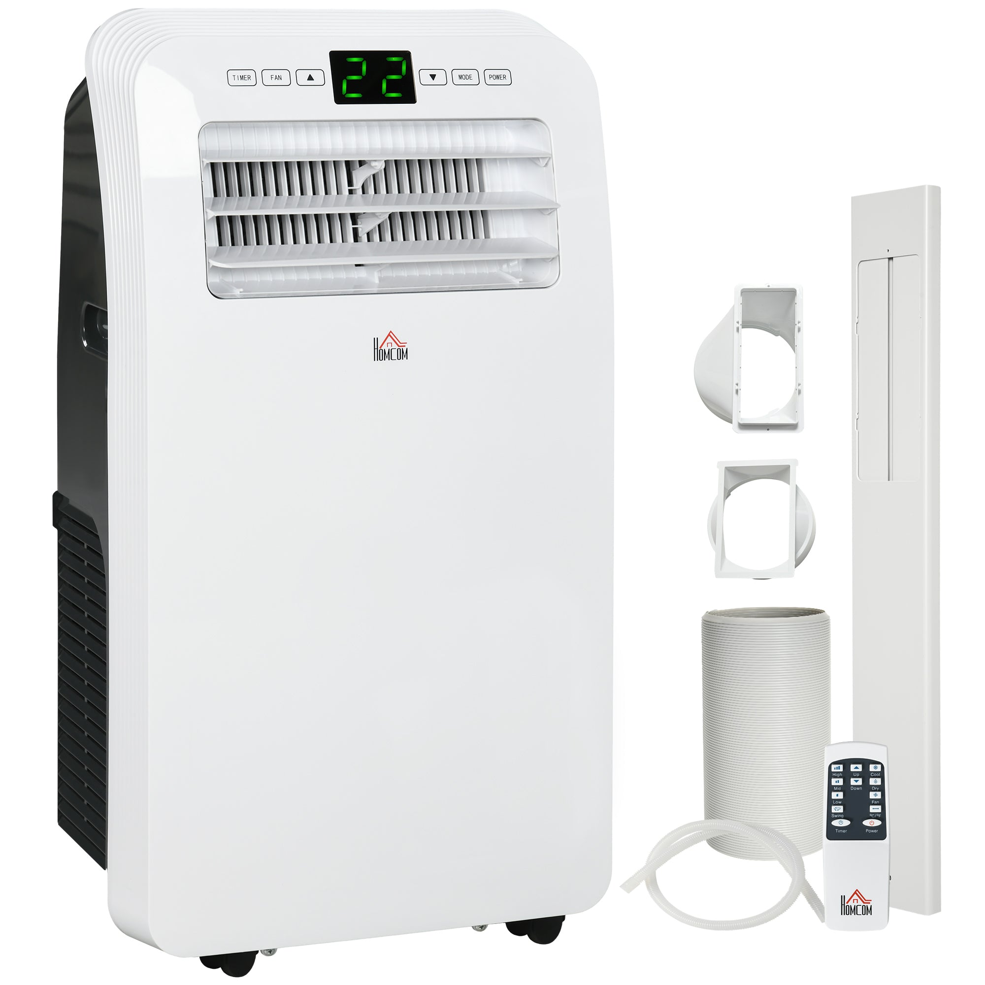 HOMCOM 12000 BTU Portable Air Conditioner, 3-in-1 Air Conditioning Unit, Dehumidifier, Cooling Fan with Remote Control, Digital Display, 3 Speeds, 24H Timer On/Off, Window Venting Kit, 28m²