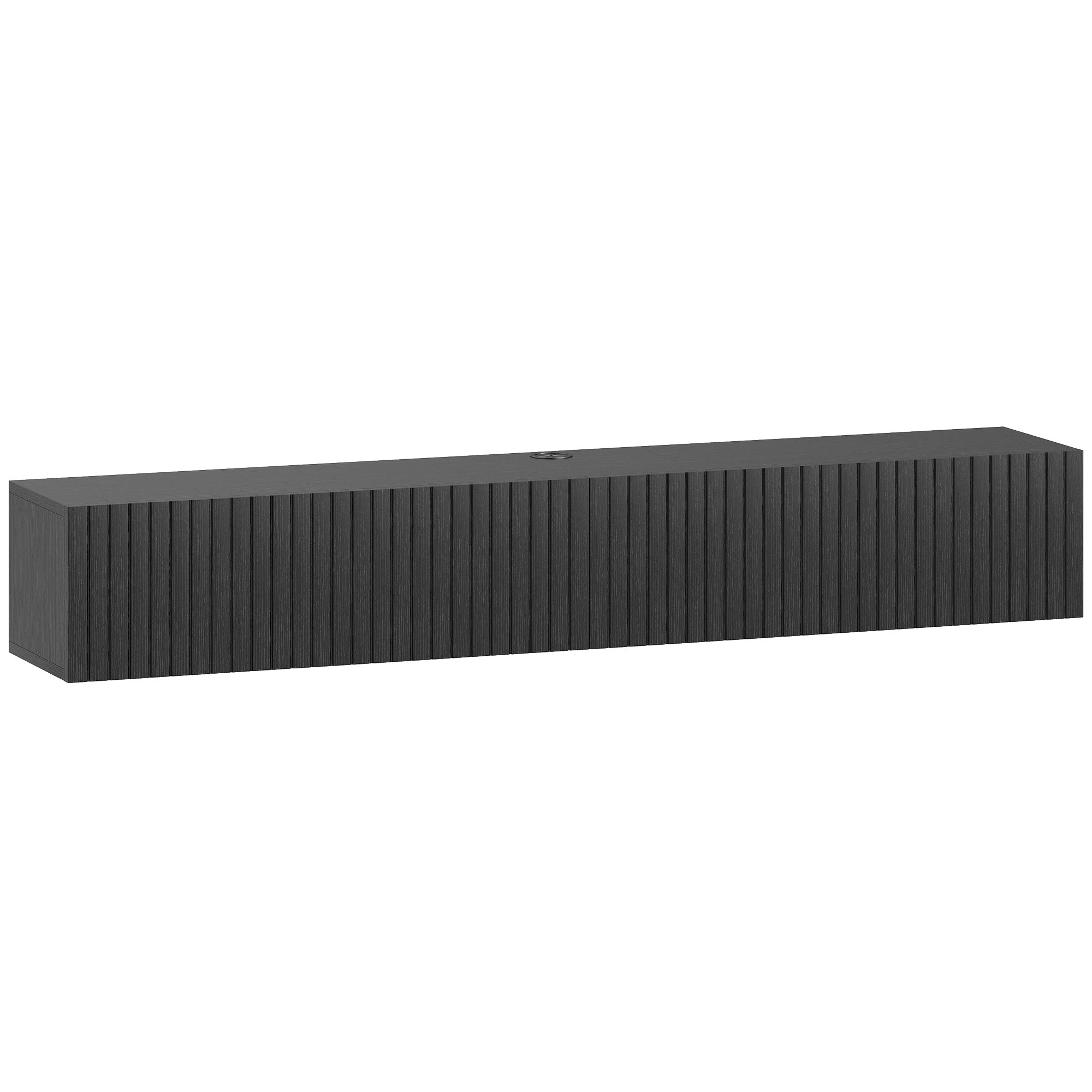 Floating TV Unit for Television up to 72 Inch, 180cm Wall Mount TV Stand Cabinet with Fluted Flip-Down Doors, Cable Management Hole, Entertainment Media Console for Living Room, Bedroom, Black