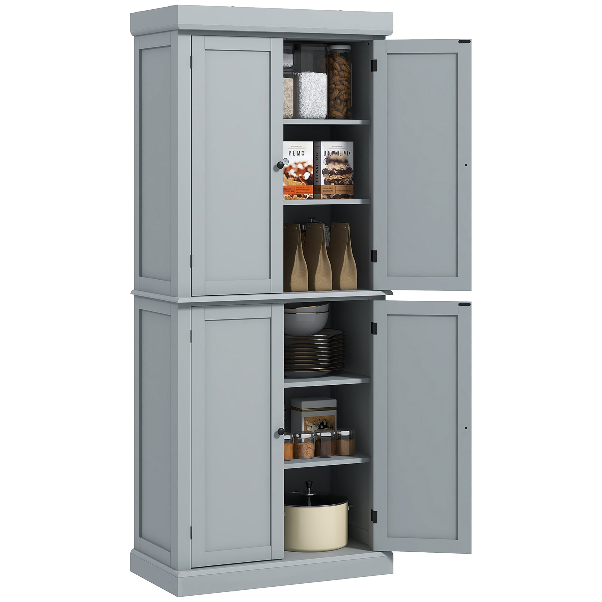 72" Kitchen Cabinet Pantry Storage Cabinet w/ Doors and Shelves Freestanding Food Pantry Gray