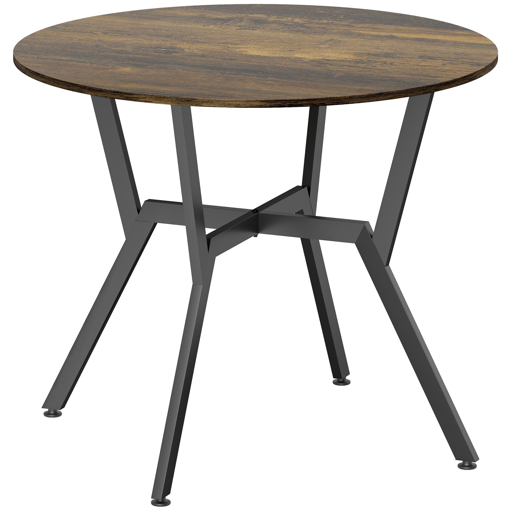 35" Round Dining Table for 2, Modern Kitchen Table with Steel Frame for Living Room, Dining Room, Rustic Brown