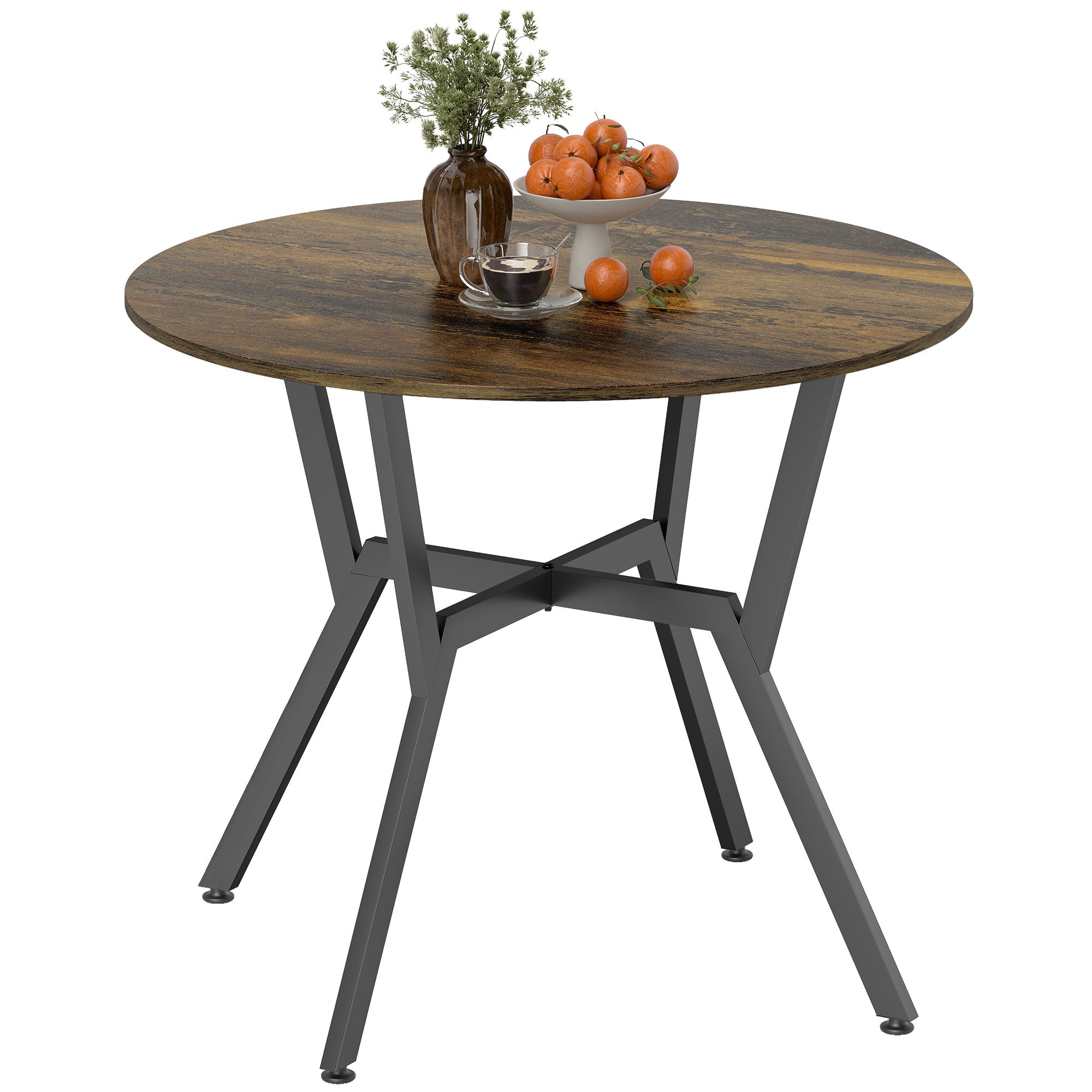 35" Round Dining Table for 2, Modern Kitchen Table with Steel Frame for Living Room, Dining Room, Rustic Brown