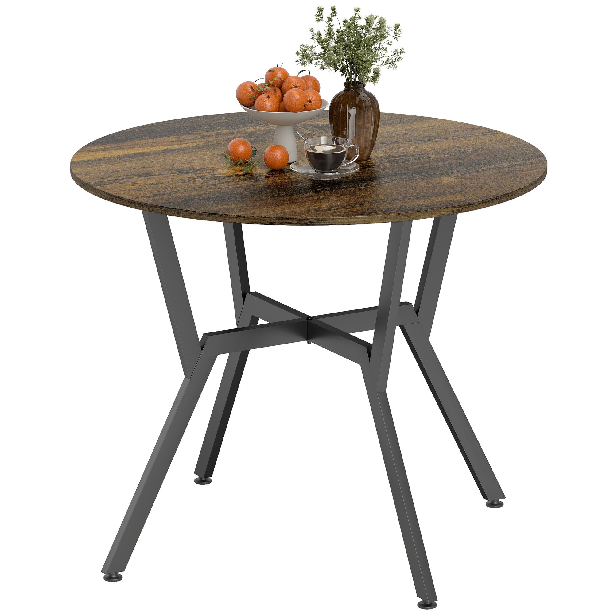 35" Round Dining Table for 2, Modern Kitchen Table with Steel Frame for Living Room, Dining Room, Rustic Brown