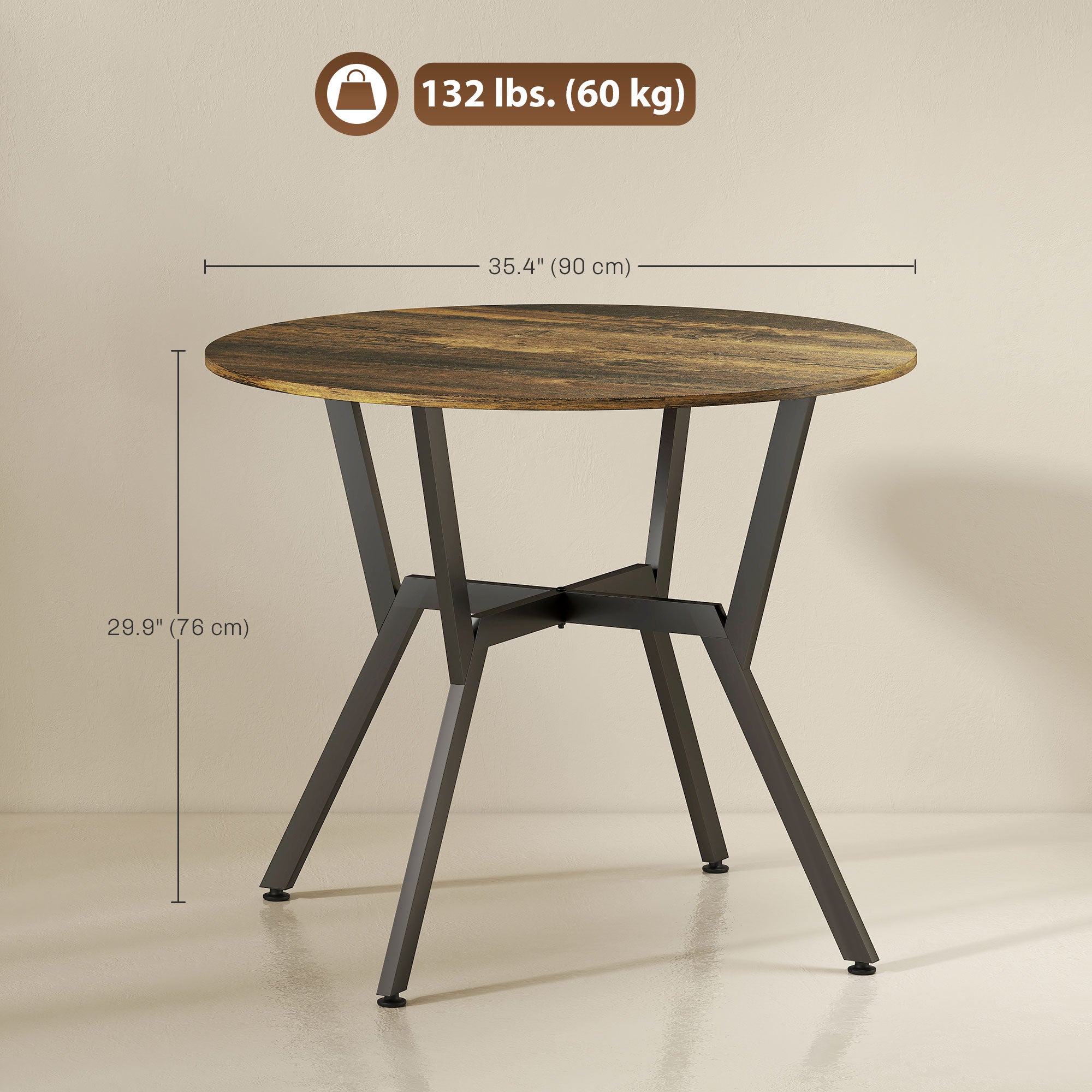 35" Round Dining Table for 2, Modern Kitchen Table with Steel Frame for Living Room, Dining Room, Rustic Brown