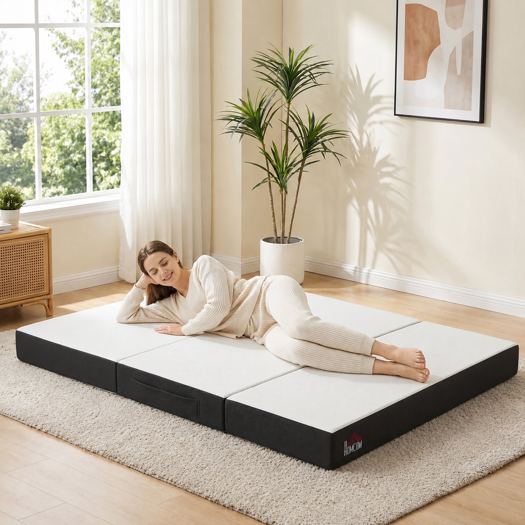 Trifold Mattress, 6 Inch Memory Foam Foldable Mattress, Full Portable Folding Floor Bed with Washable Cover, Cooling Gel Topper for Guest, Camping, RV, Travel, Yoga, Made in USA, 75" x 54" x 6"