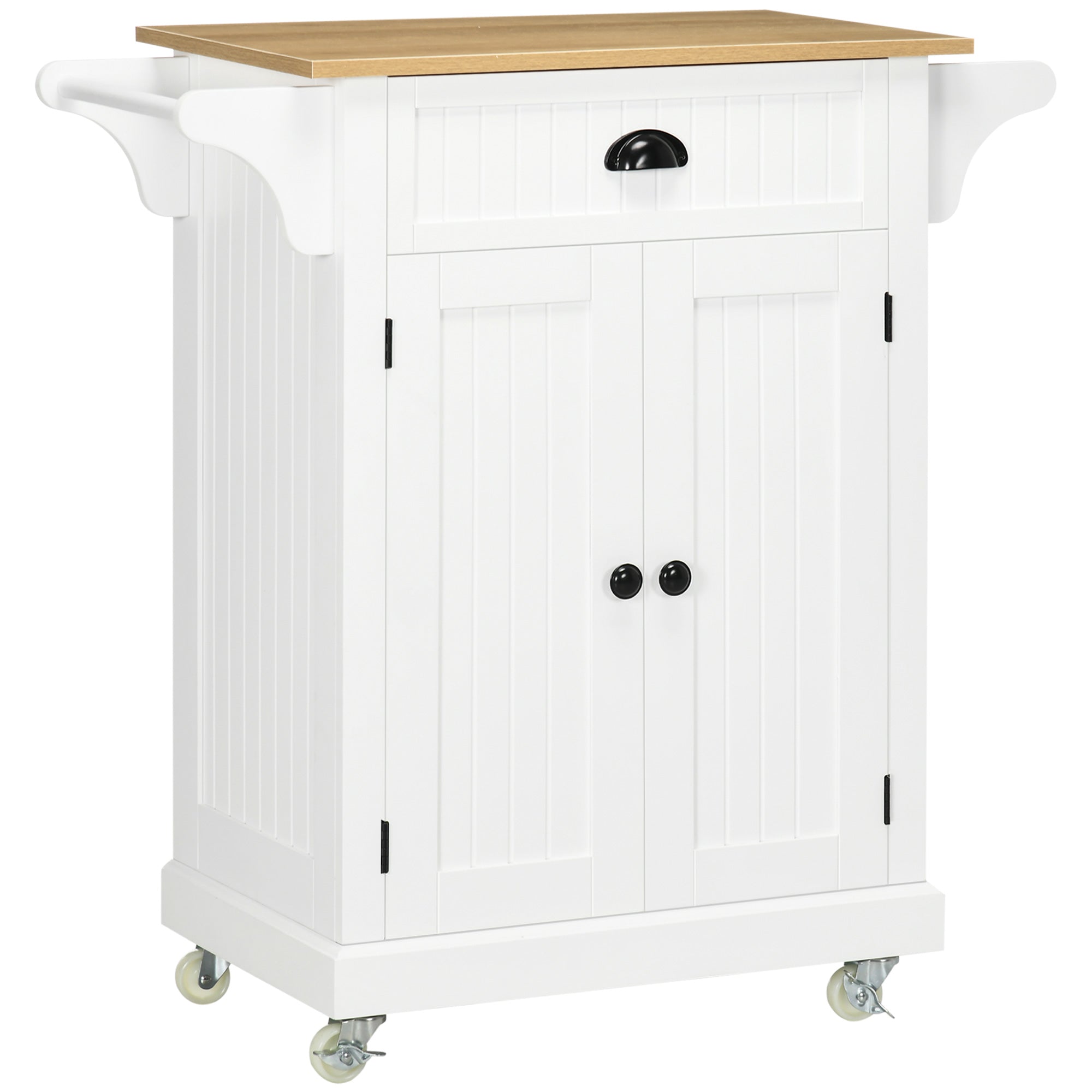 HOMCOM Rolling Kitchen Island with Storage, Kitchen Cart with Drawer, 2 Towel Racks and Cupboard for Dining Room, White