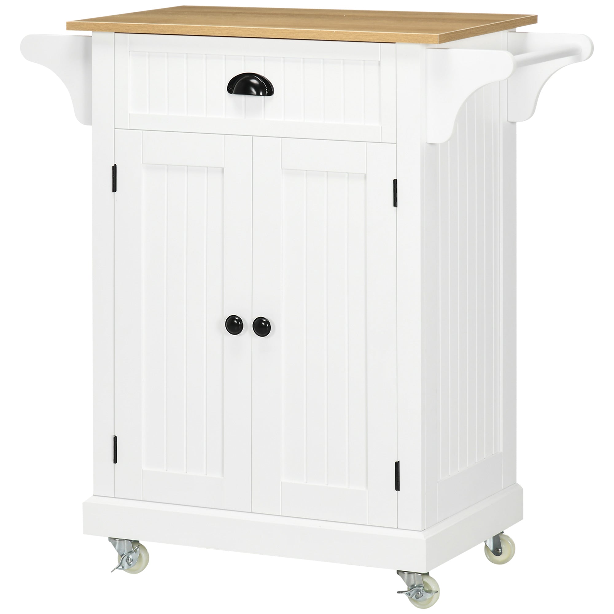 HOMCOM Rolling Kitchen Island with Storage, Kitchen Cart with Drawer, 2 Towel Racks and Cupboard for Dining Room, White