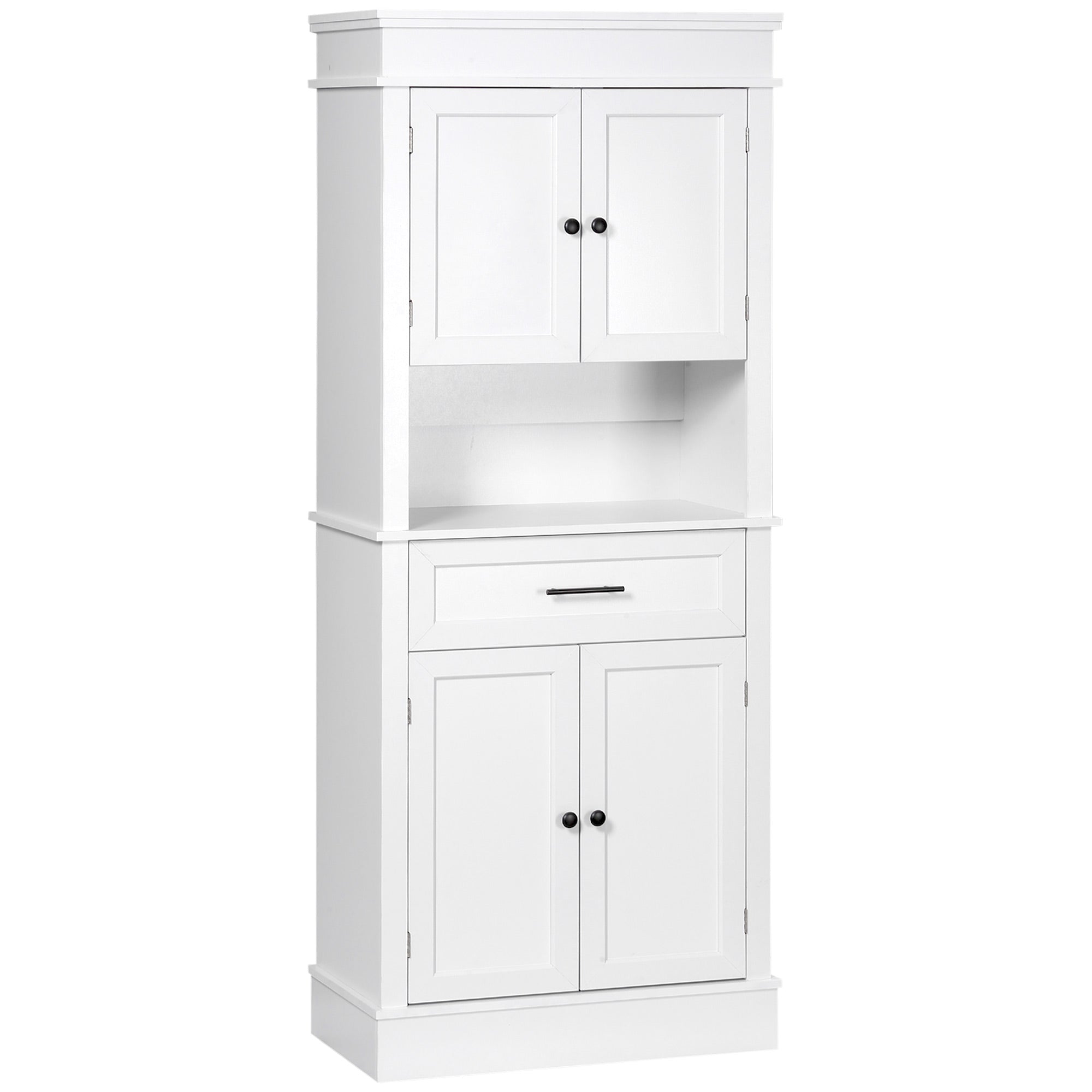 Kitchen Hutch Cabinet with Countertop Pantry Storage with Wide Drawer Buffet Hutch White