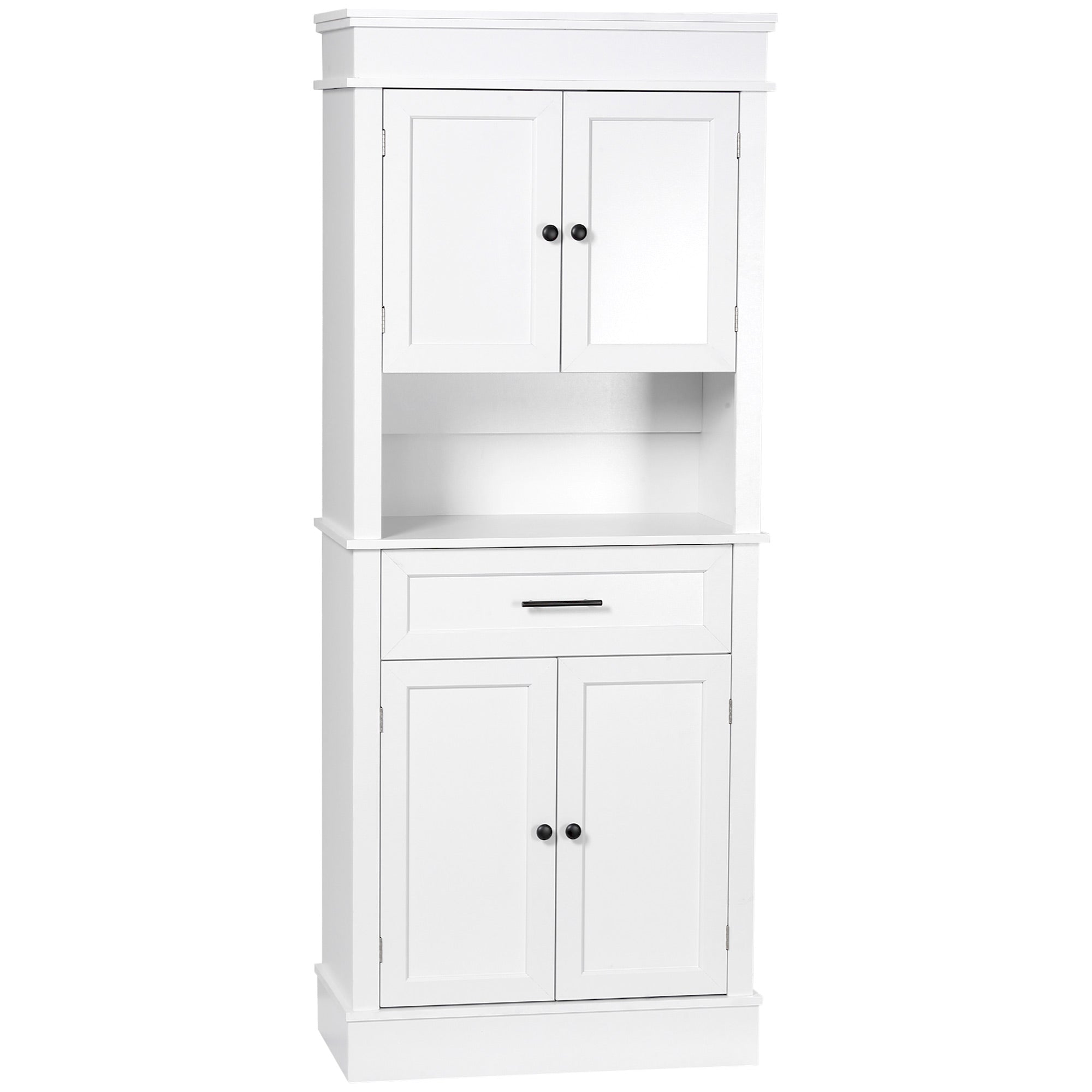 Kitchen Hutch Cabinet with Countertop Pantry Storage with Wide Drawer Buffet Hutch White