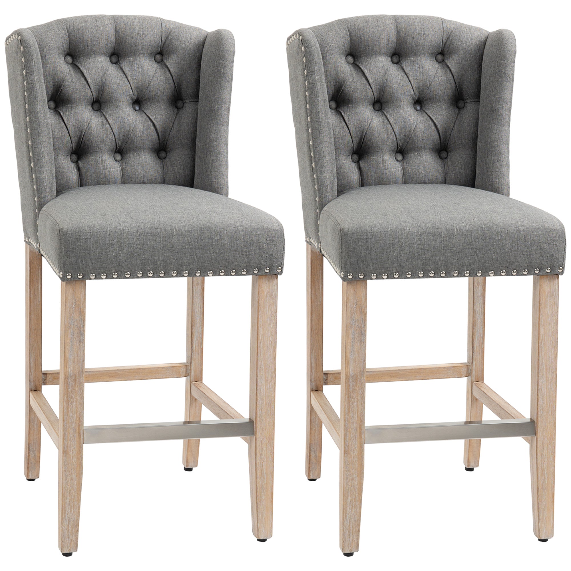 Counter Height Bar Stools Set of 2 27" Upholstered Barstools Farmhouse Kitchen Island Stools Light Gray