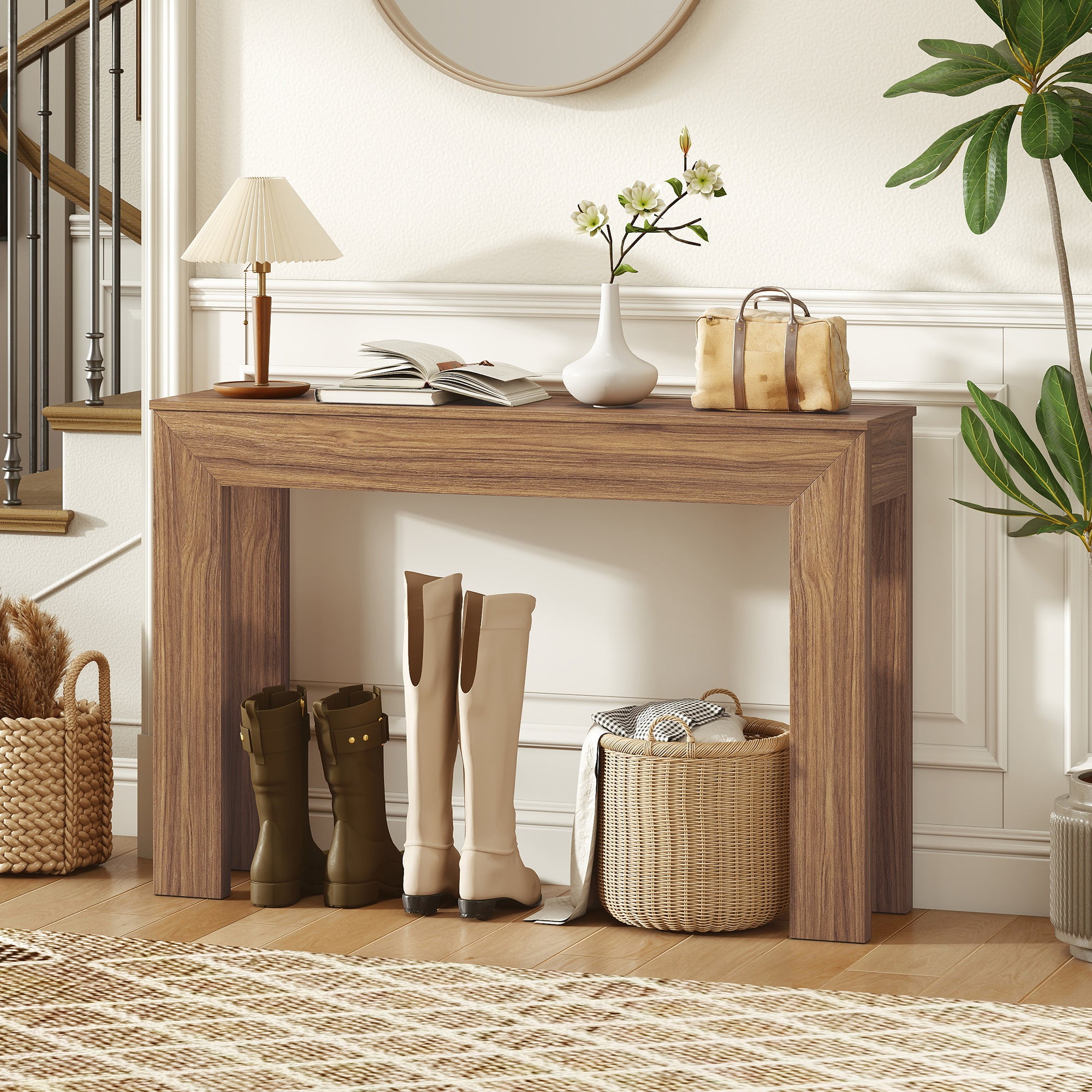 Modern Console Table, 47" Narrow Entryway Table for Living Room, Hallway, Walnut