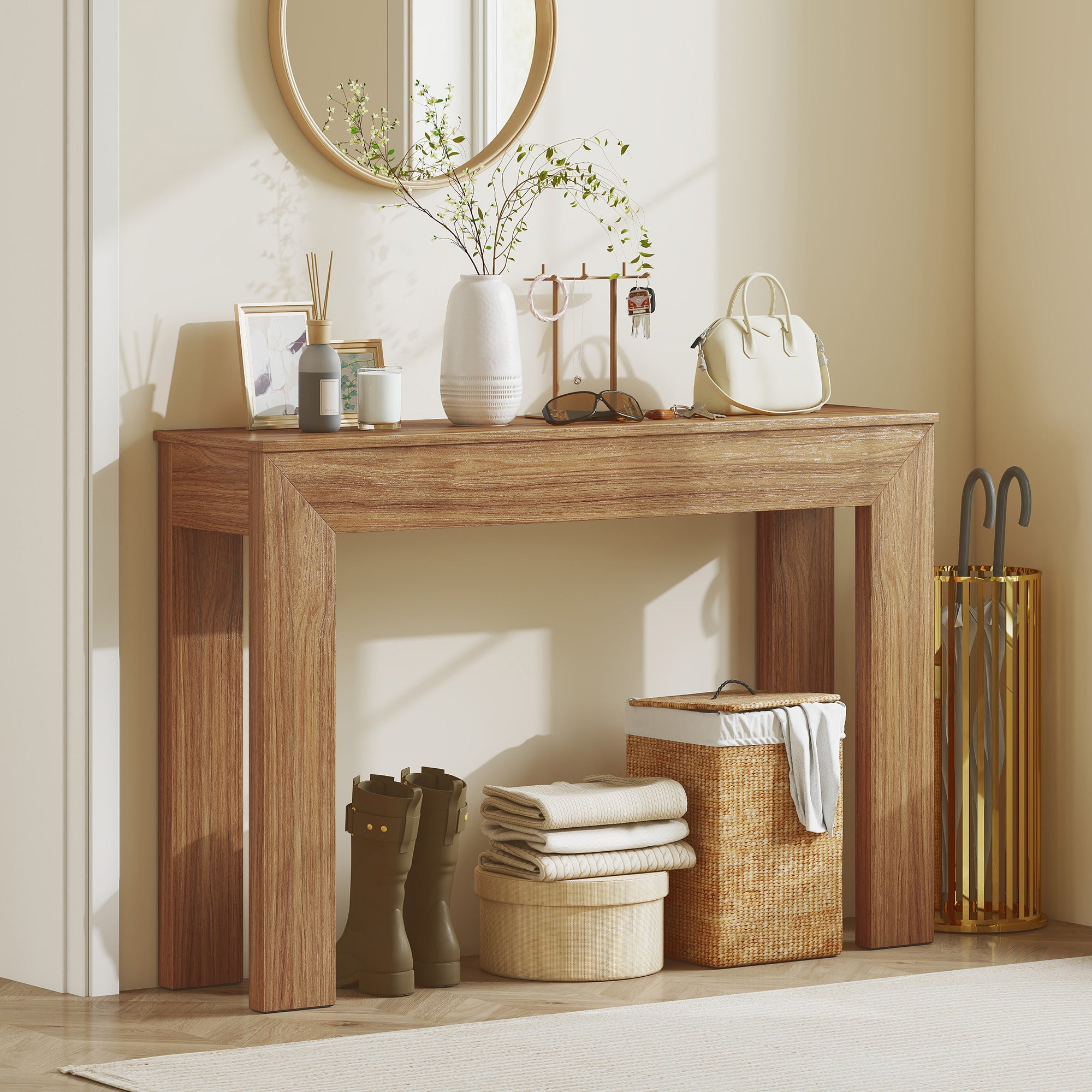 Modern Console Table, 47" Narrow Entryway Table for Living Room, Hallway, Walnut