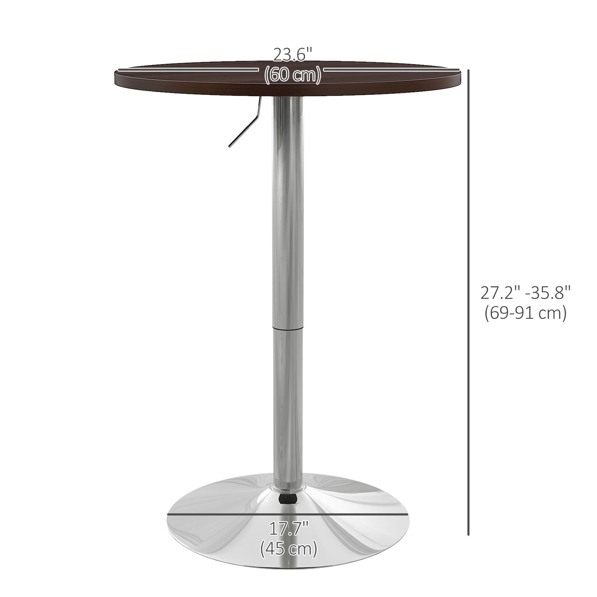 HOMCOM Round Bar Table, Adjustable Pub Table with 360° Swivel Top and Steel Base, Modern Bistro Table for 2, Easy Assembly for Home Bar, Small Dining Room, Walnut