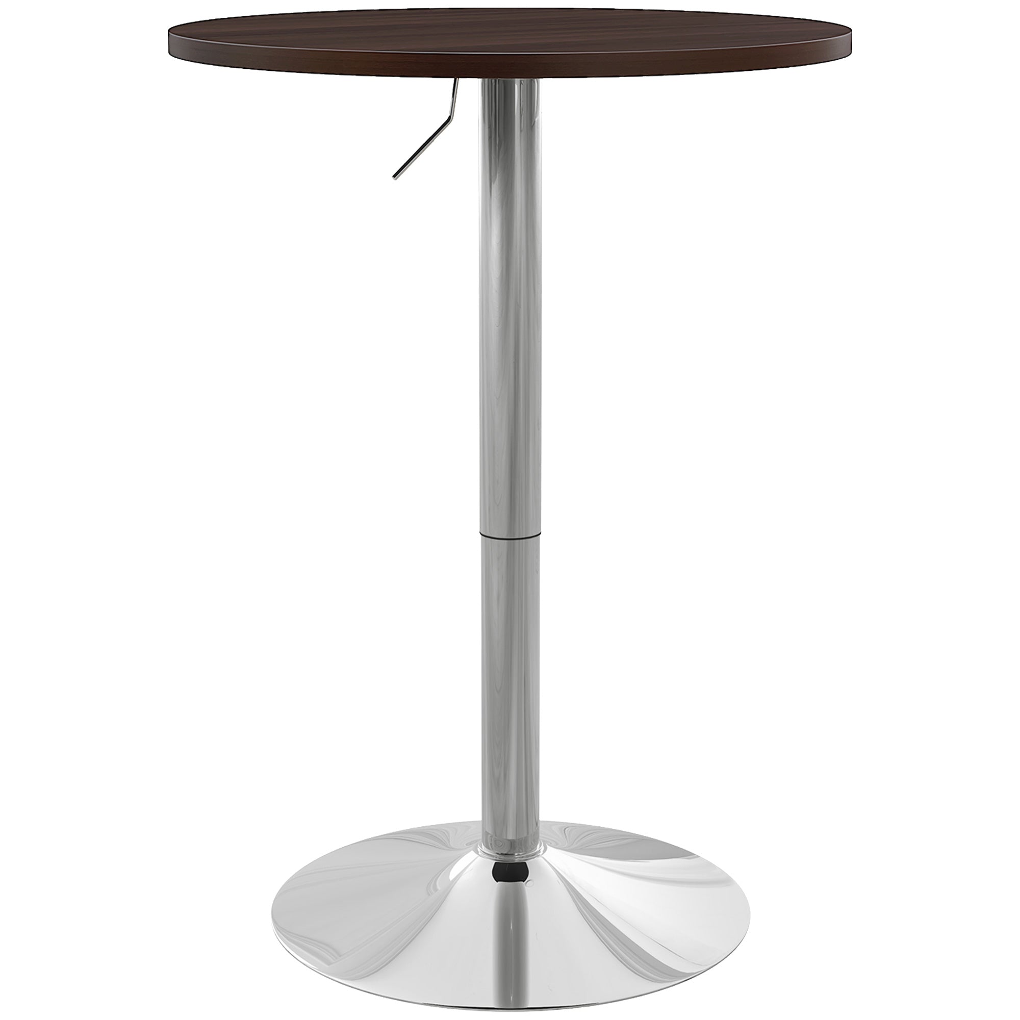 HOMCOM Round Bar Table, Adjustable Pub Table with 360° Swivel Top and Steel Base, Modern Bistro Table for 2, Easy Assembly for Home Bar, Small Dining Room, Walnut