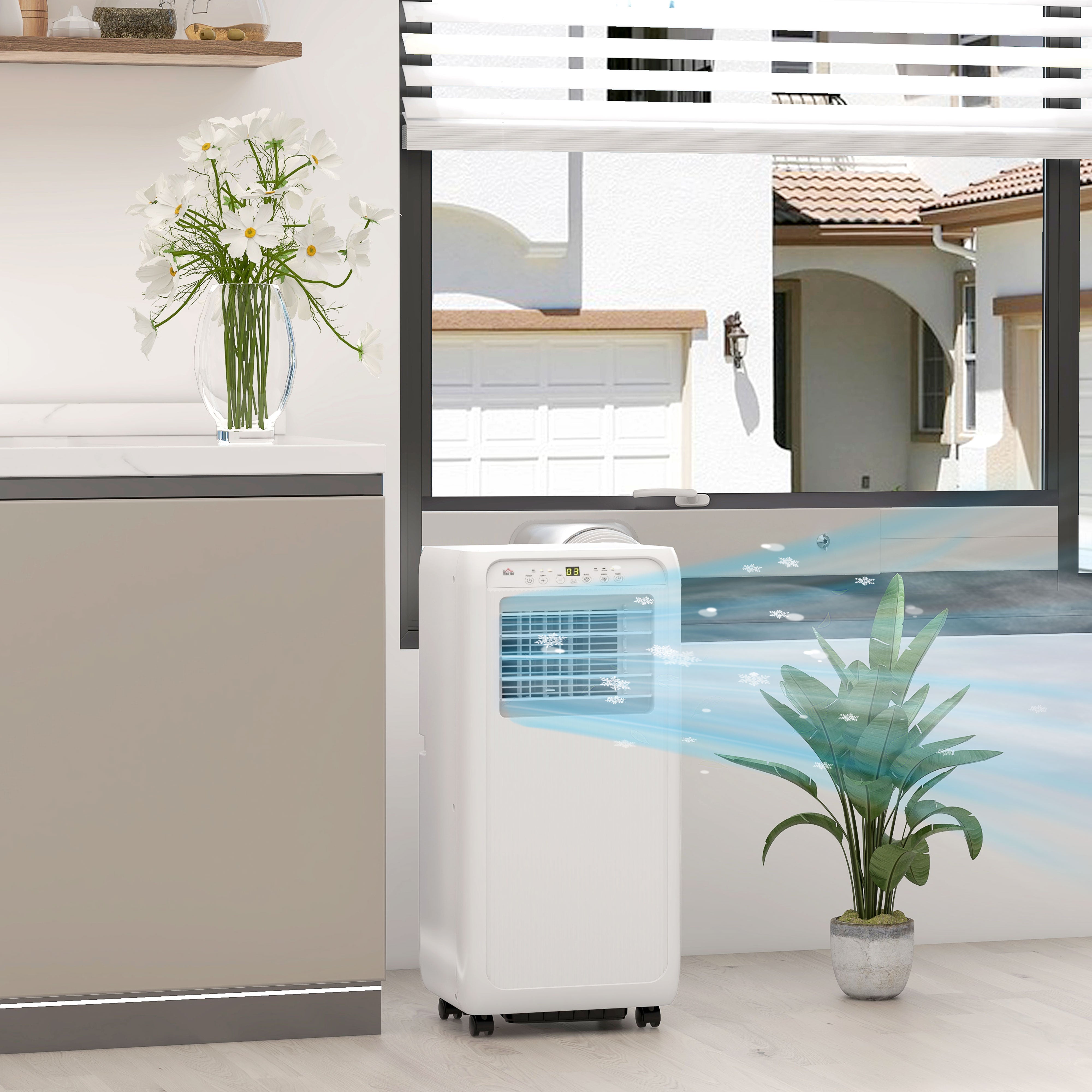 HOMCOM 7000 BTU Air Conditioning Unit, 3-in-1 Portable Air Conditioner, Dehumidifier, Cooling Fan with 2 Speeds, Remote Control, Digital Display, 24H Timer, Window Venting Kit, 15m²