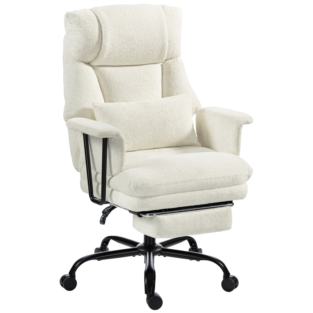 Office Chair, 400 lbs Heavy Duty Raindrop Velvet Computer Desk Chair with Lumbar Support, Wide Seat, Spring Cushion, Reclining Backrest, Footrest, Swivel Wheels, Cream White