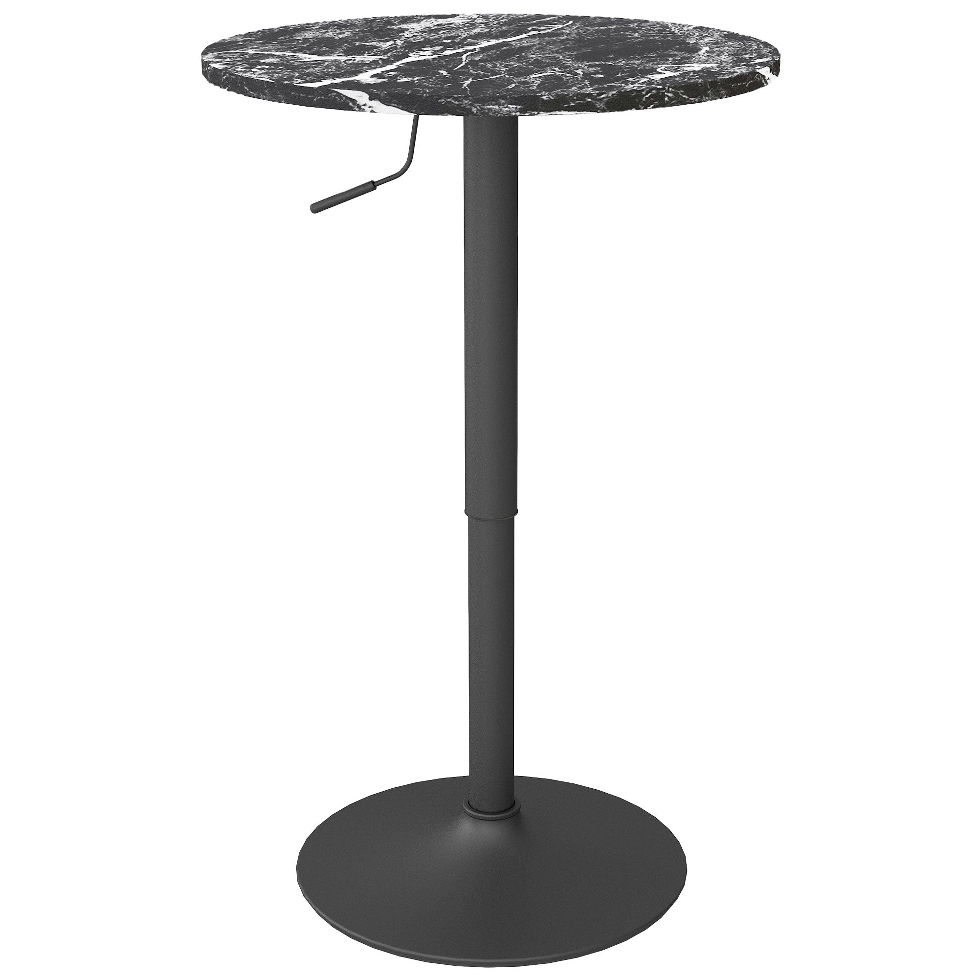 HOMCOM Round Bar Table for 2, Adjustable Pub Table with Steel Base, Modern Bistro Table for Home Bar, Small Dining Room, Black Marble