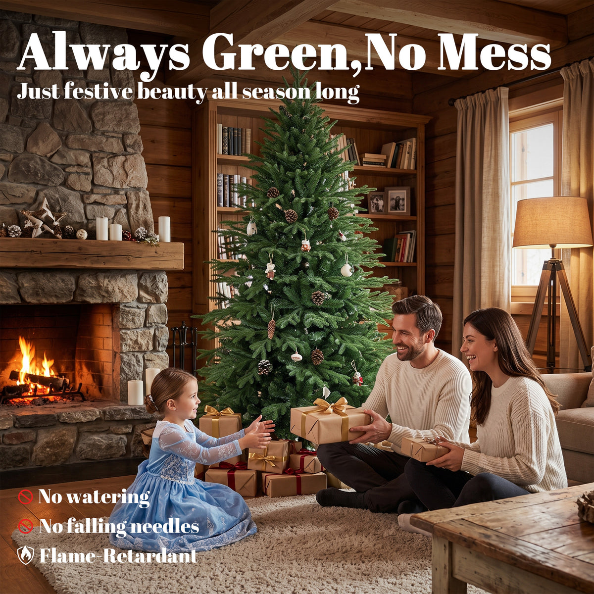 6ft Artificial Christmas Tree, Full Hinged Xmas Tree with 2081 PE & PVC Tips, Foldable Metal Base for Home Office Holiday Decoration, Green
